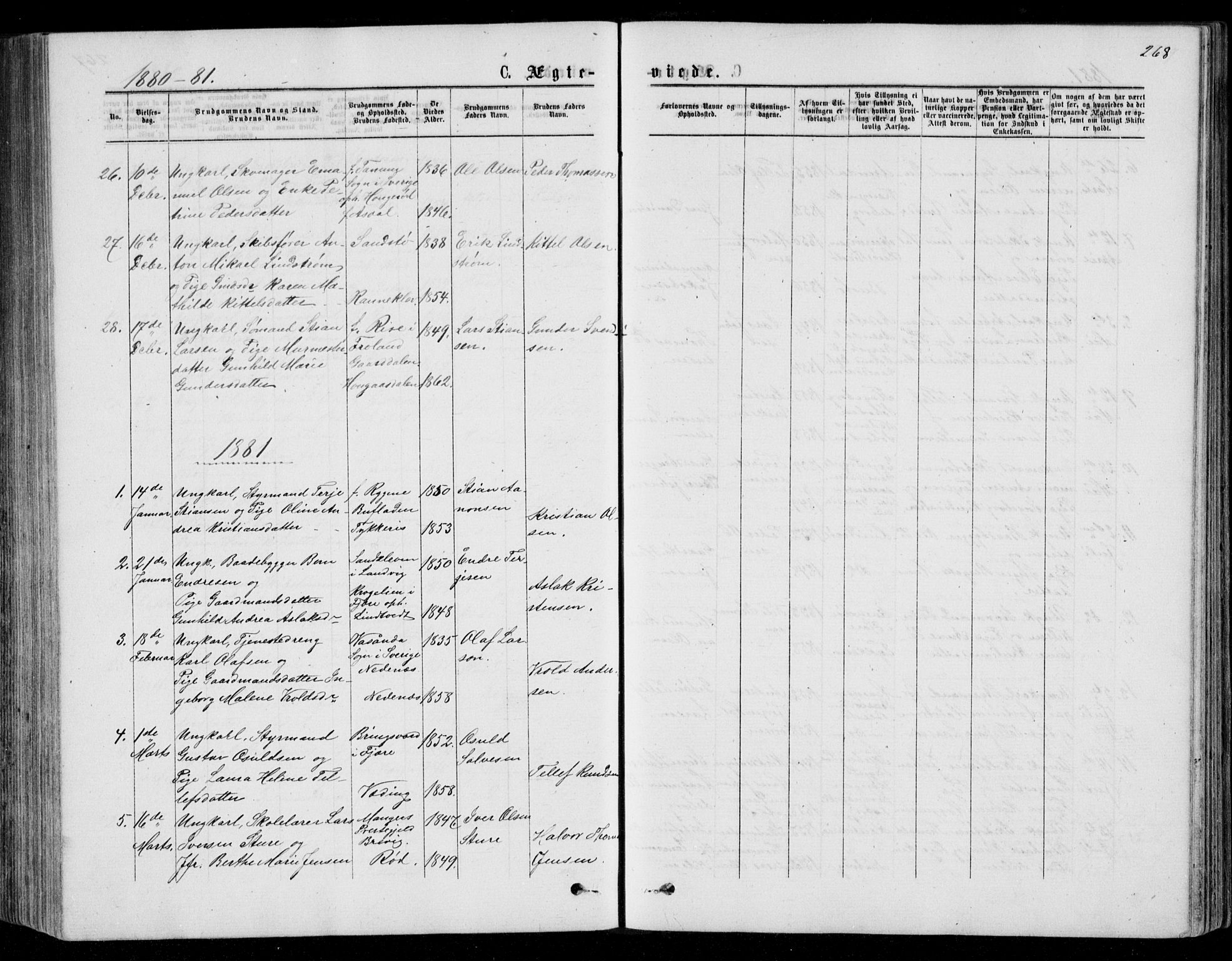 Øyestad sokneprestkontor, SAK/1111-0049/F/Fb/L0008: Parish register (copy) no. B 8, 1872-1886, p. 268