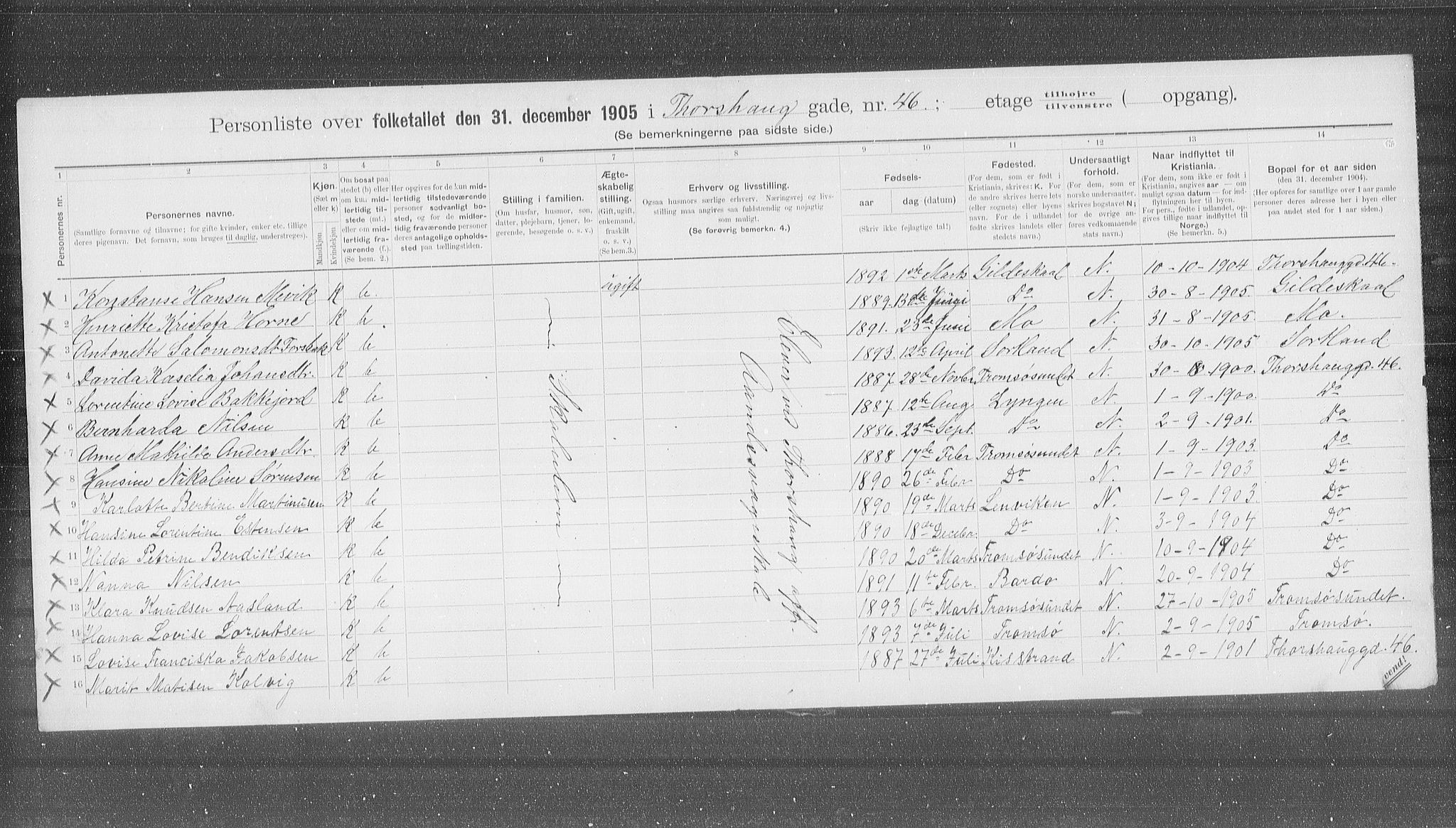 OBA, Municipal Census 1905 for Kristiania, 1905, p. 60146