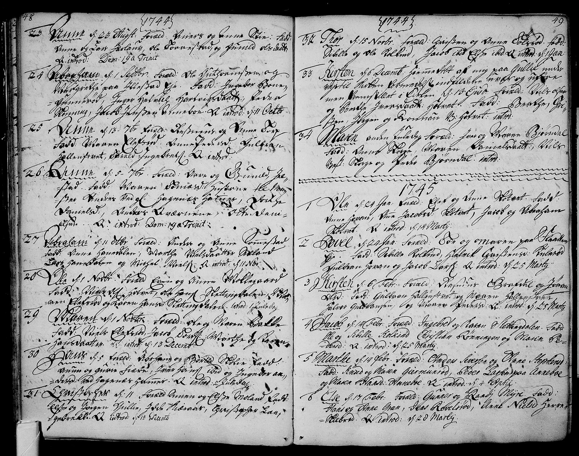 Andebu kirkebøker, AV/SAKO-A-336/F/Fa/L0002: Parish register (official) no. I 2, 1733-1802, p. 48-49