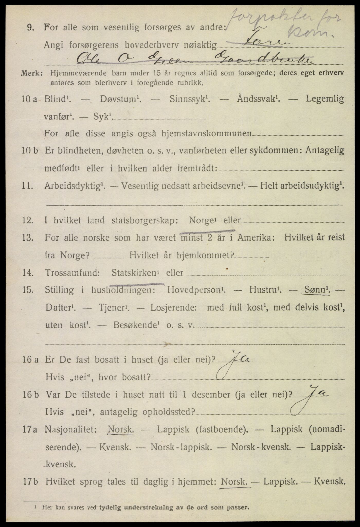 SAT, 1920 census for Verdal, 1920, p. 12152