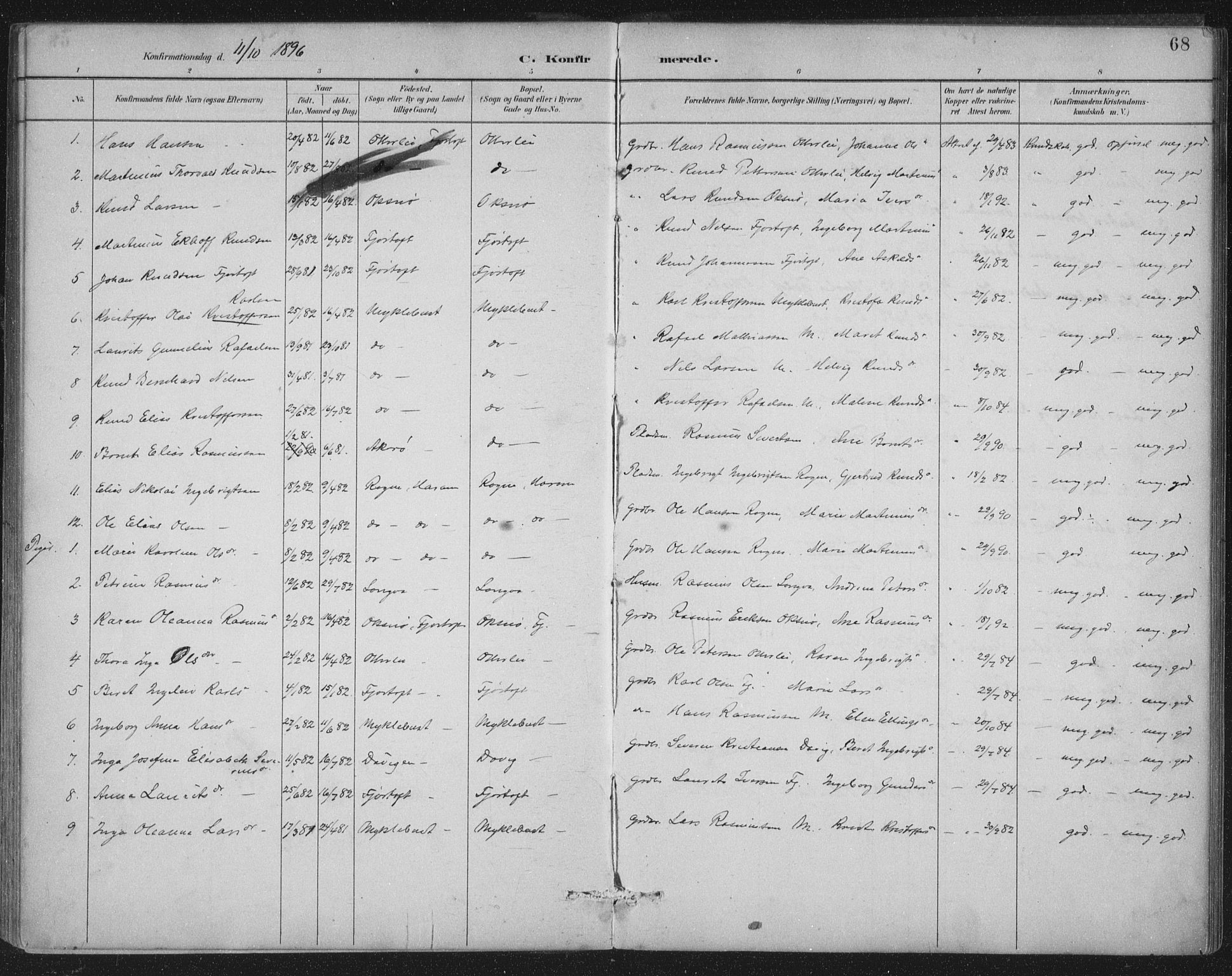 Ministerialprotokoller, klokkerbøker og fødselsregistre - Møre og Romsdal, SAT/A-1454/538/L0522: Parish register (official) no. 538A01, 1884-1913, p. 68