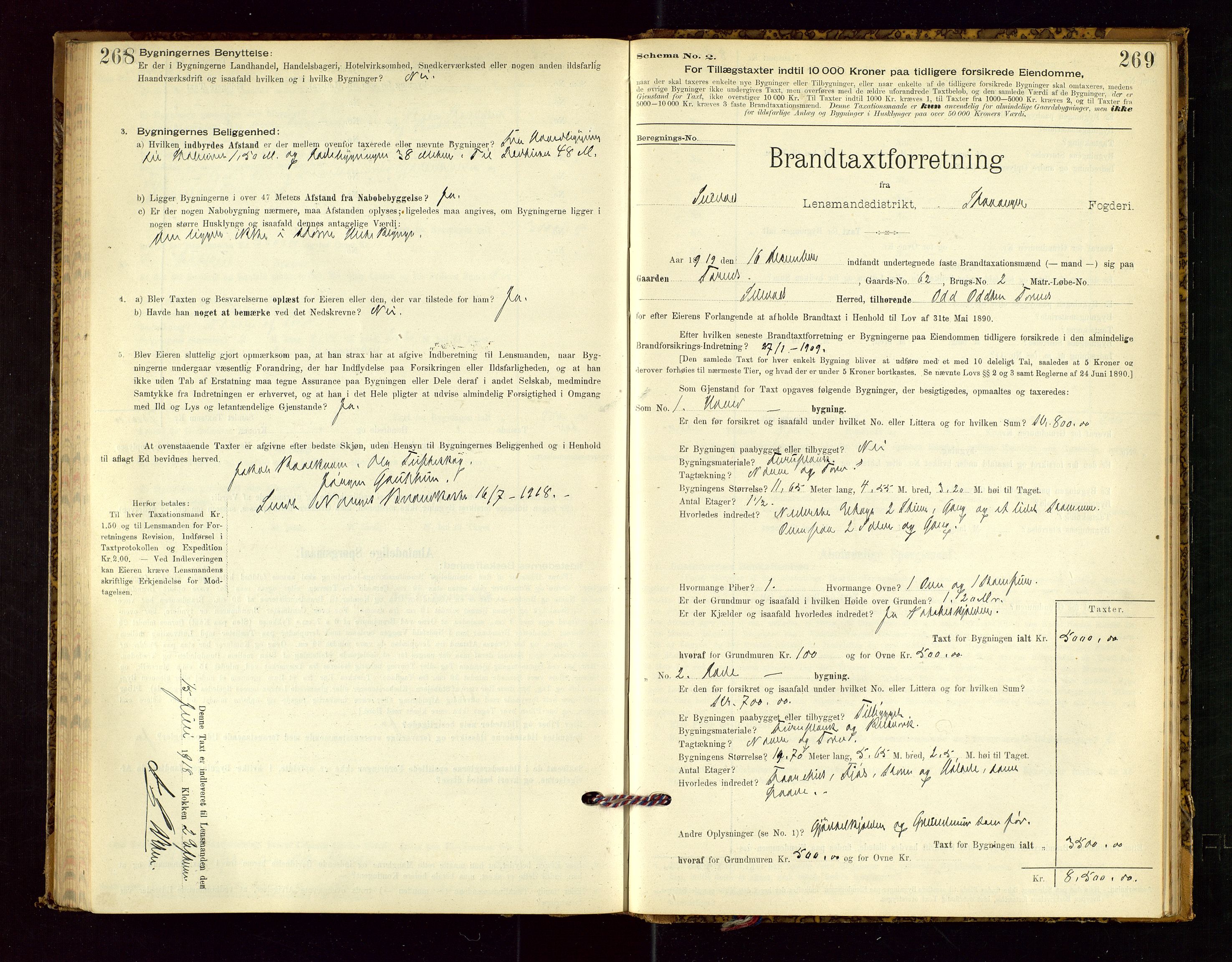Suldal lensmannskontor, SAST/A-100419/Gob/L0001: "Brandtaxationsprotokol", 1894-1923, p. 268-269