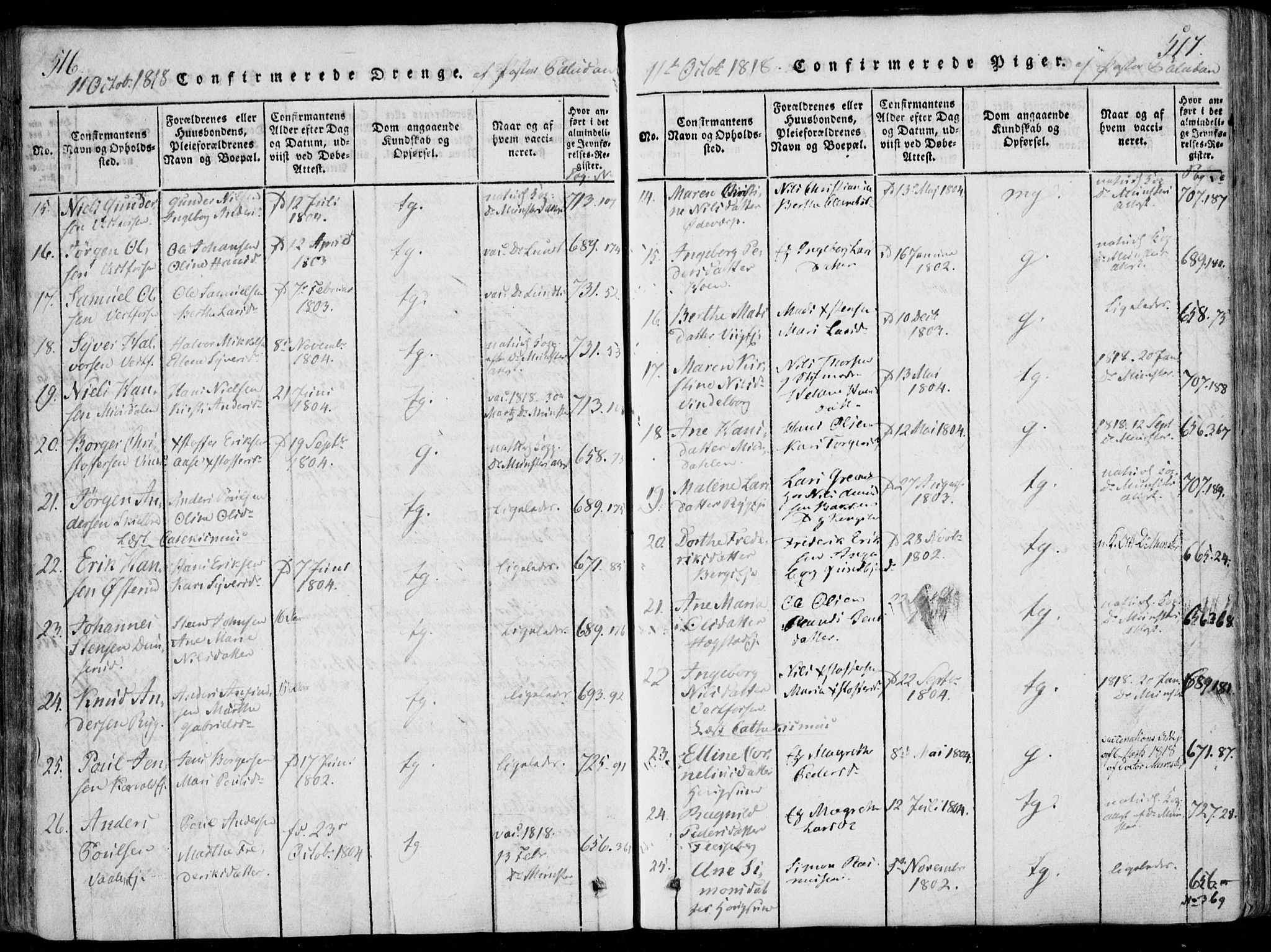 Eiker kirkebøker, AV/SAKO-A-4/F/Fa/L0011: Parish register (official) no. I 11, 1814-1827, p. 516-517