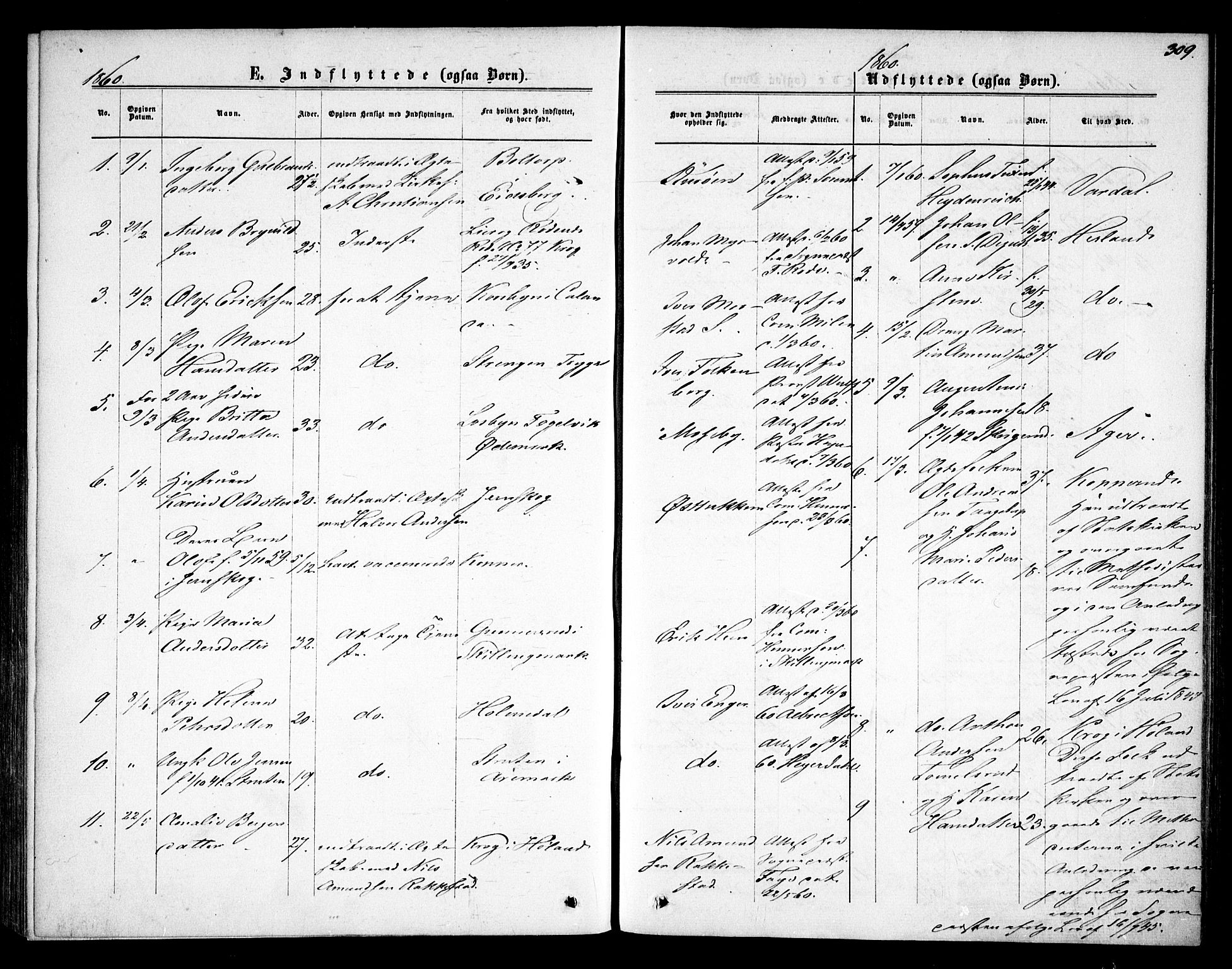 Rødenes prestekontor Kirkebøker, SAO/A-2005/F/Fa/L0007: Parish register (official) no. I 7, 1860-1869, p. 309