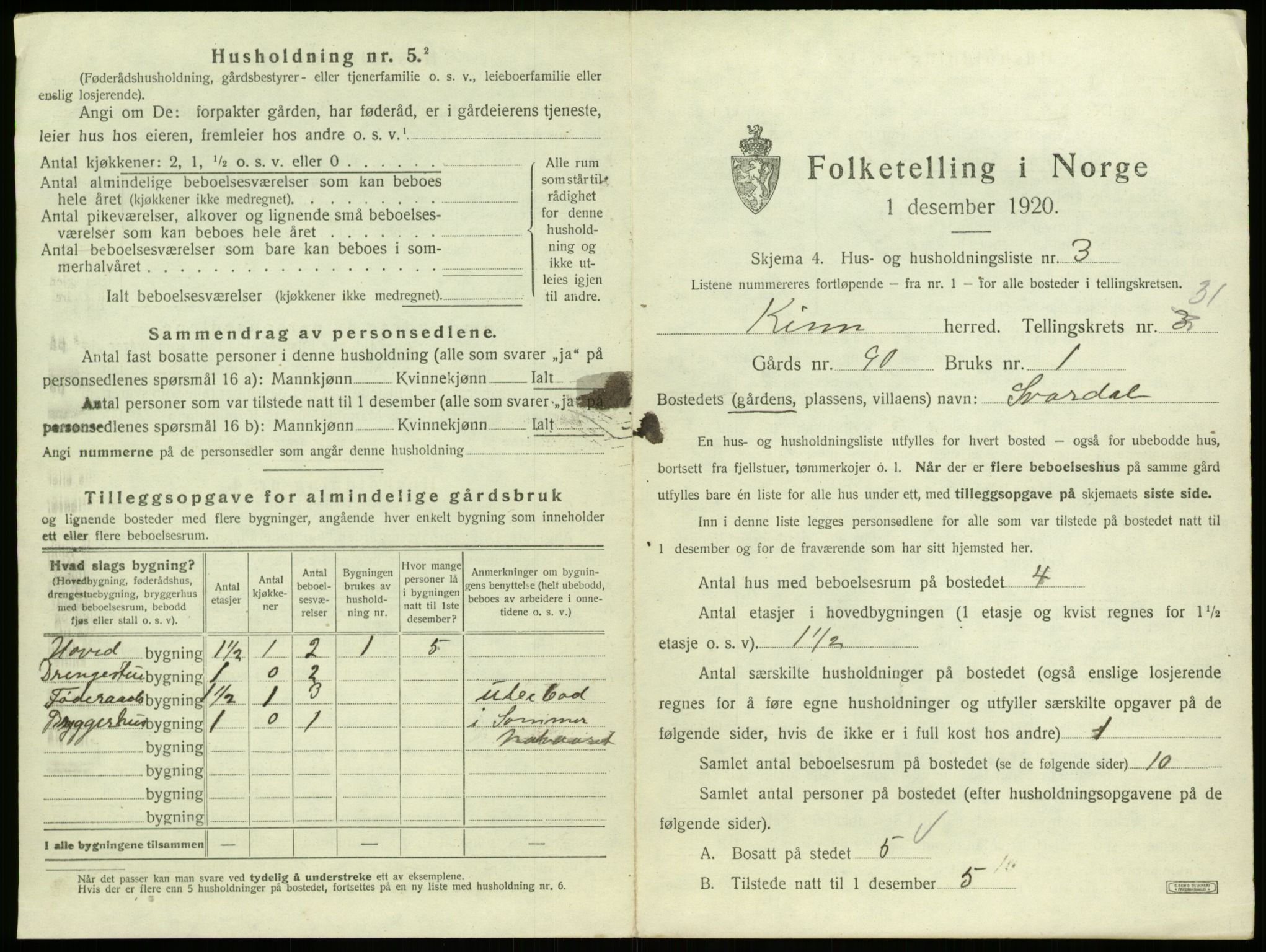 SAB, 1920 census for Kinn, 1920, p. 1552