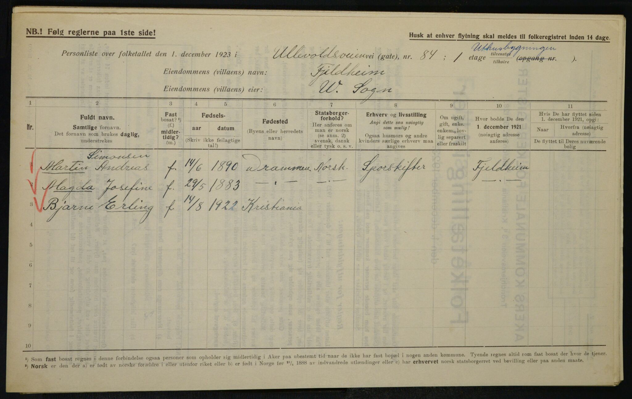 , Municipal Census 1923 for Aker, 1923, p. 20289