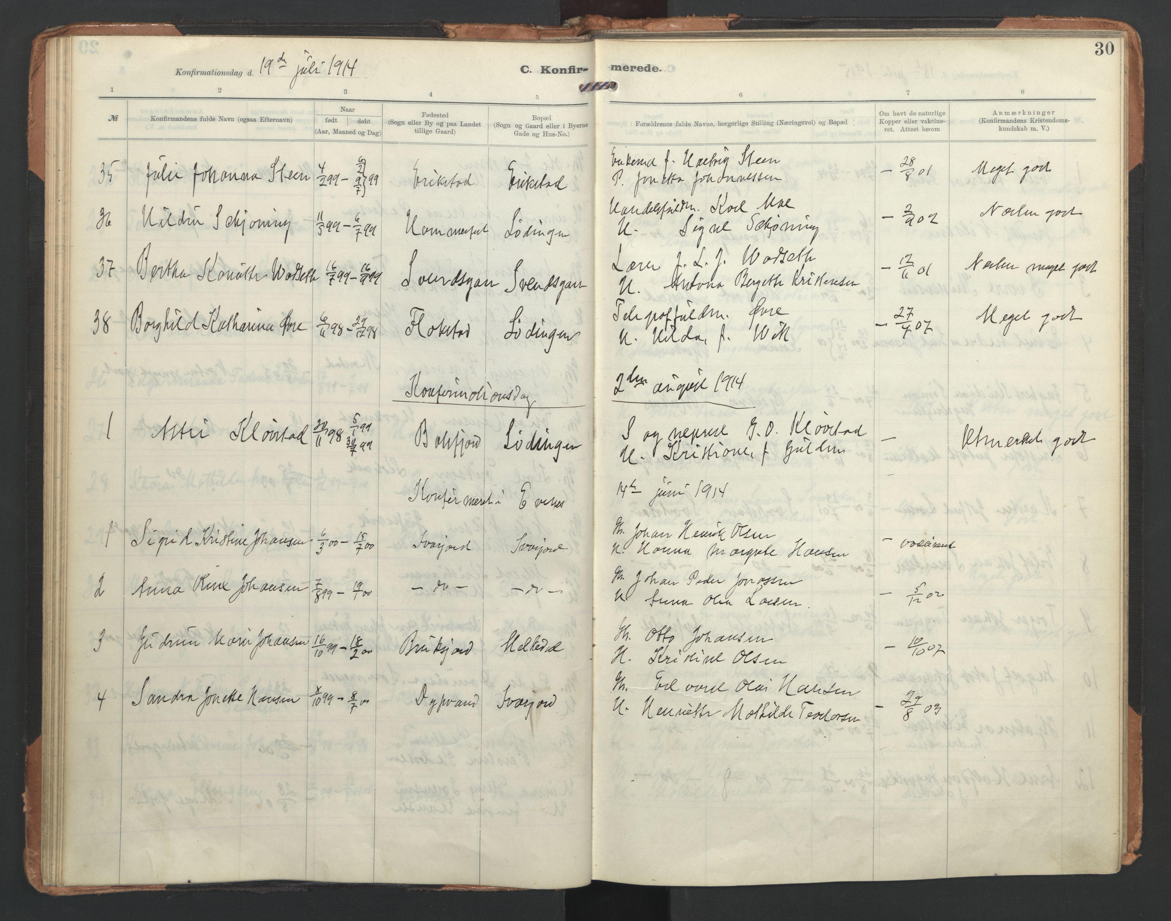 Ministerialprotokoller, klokkerbøker og fødselsregistre - Nordland, AV/SAT-A-1459/872/L1042: Parish register (official) no. 872A17, 1910-1937, p. 30