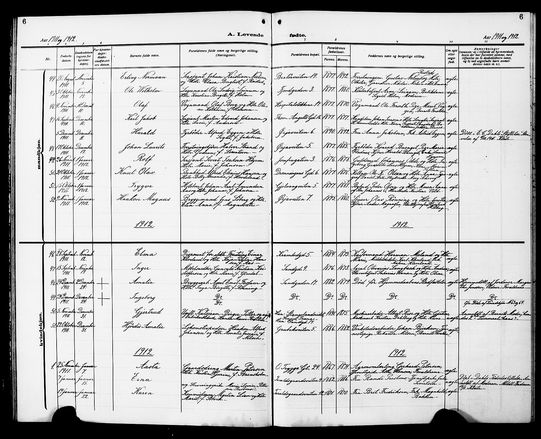 Ministerialprotokoller, klokkerbøker og fødselsregistre - Sør-Trøndelag, SAT/A-1456/602/L0147: Parish register (copy) no. 602C15, 1911-1924, p. 6