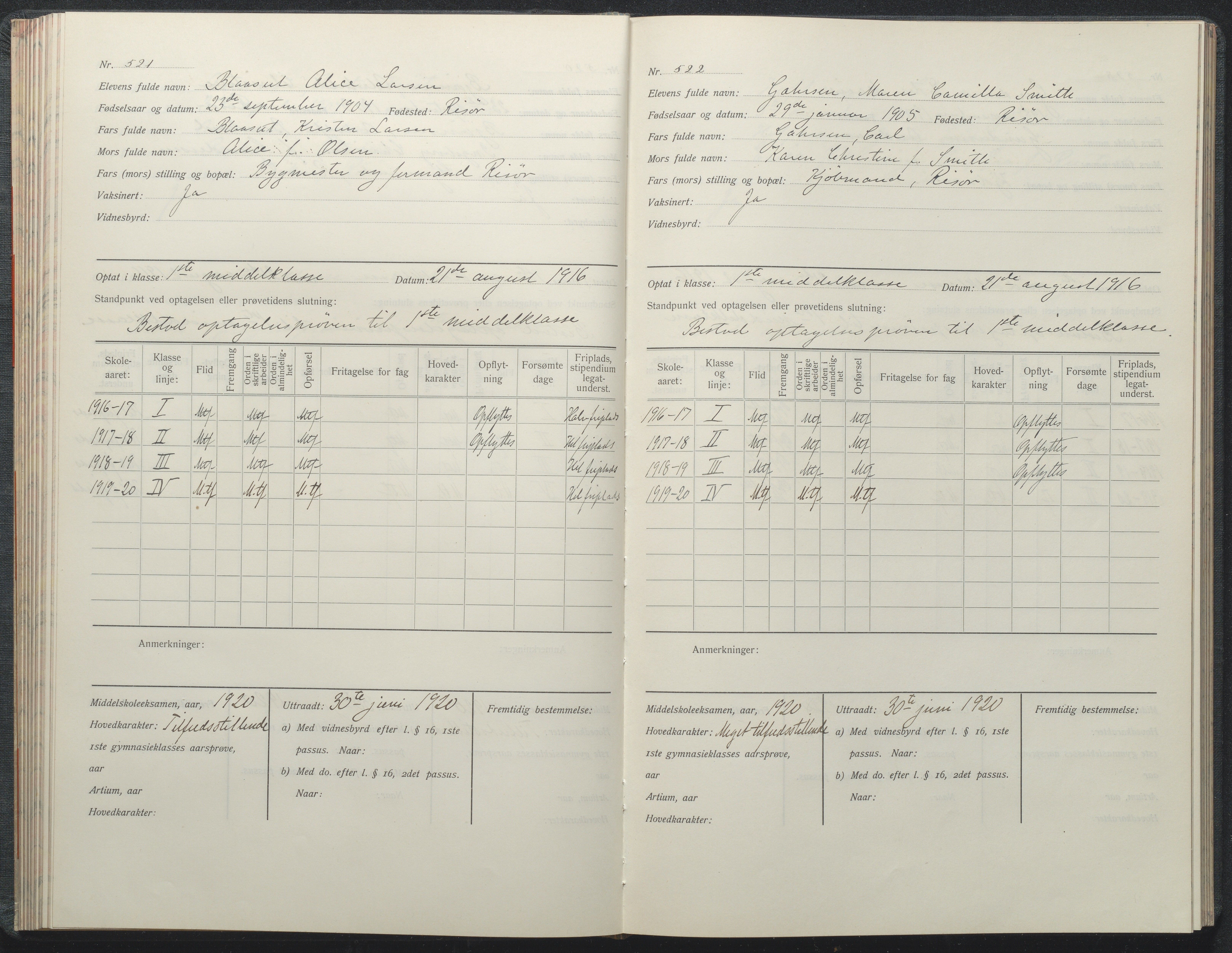 Risør kommune, AAKS/KA0901-PK/1/05/05i/L0002: Manntallsprotokoll, 1911-1925, p. 521-522