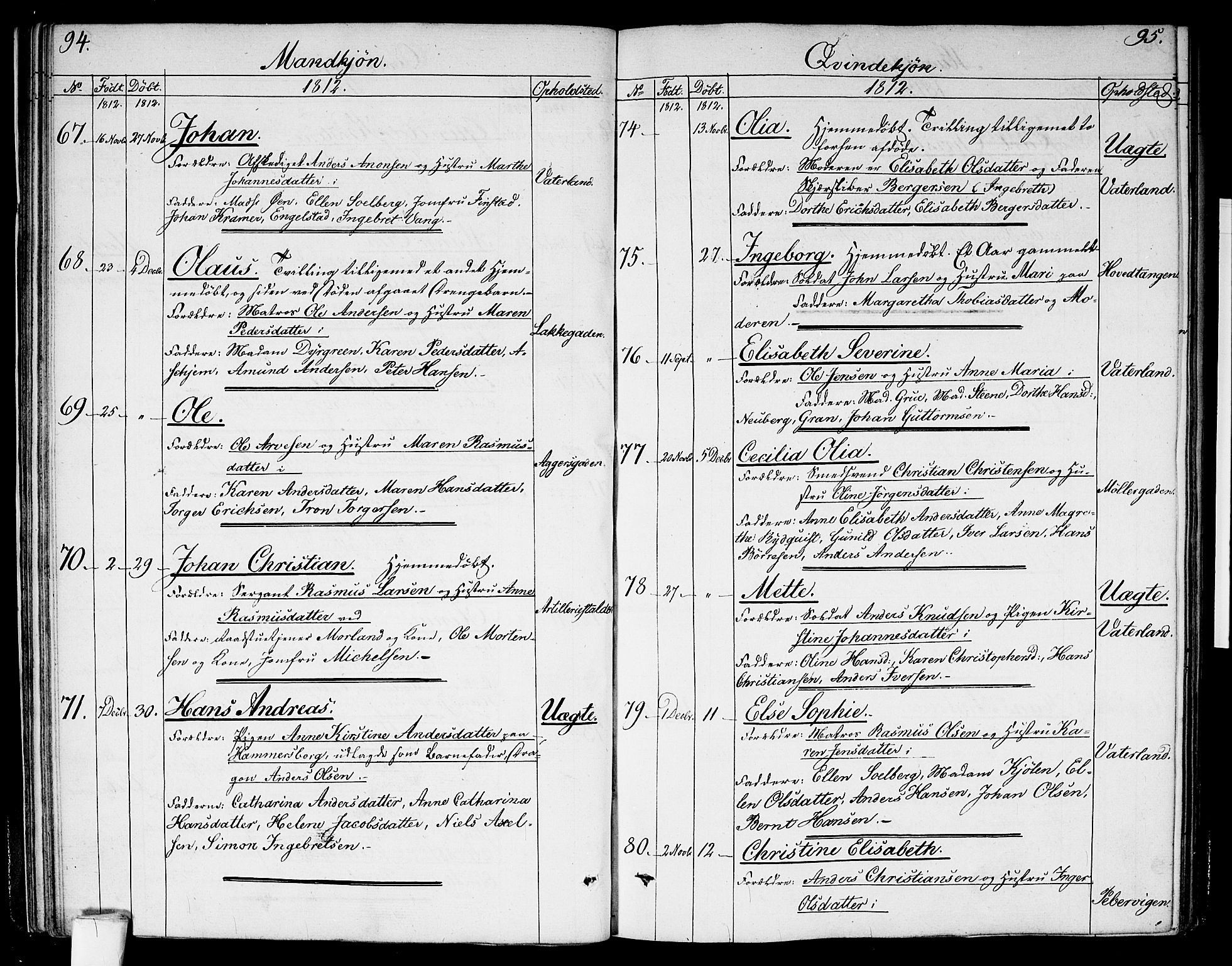 Garnisonsmenigheten Kirkebøker, SAO/A-10846/G/Ga/L0002: Parish register (copy) no. 2, 1810-1814, p. 94-95