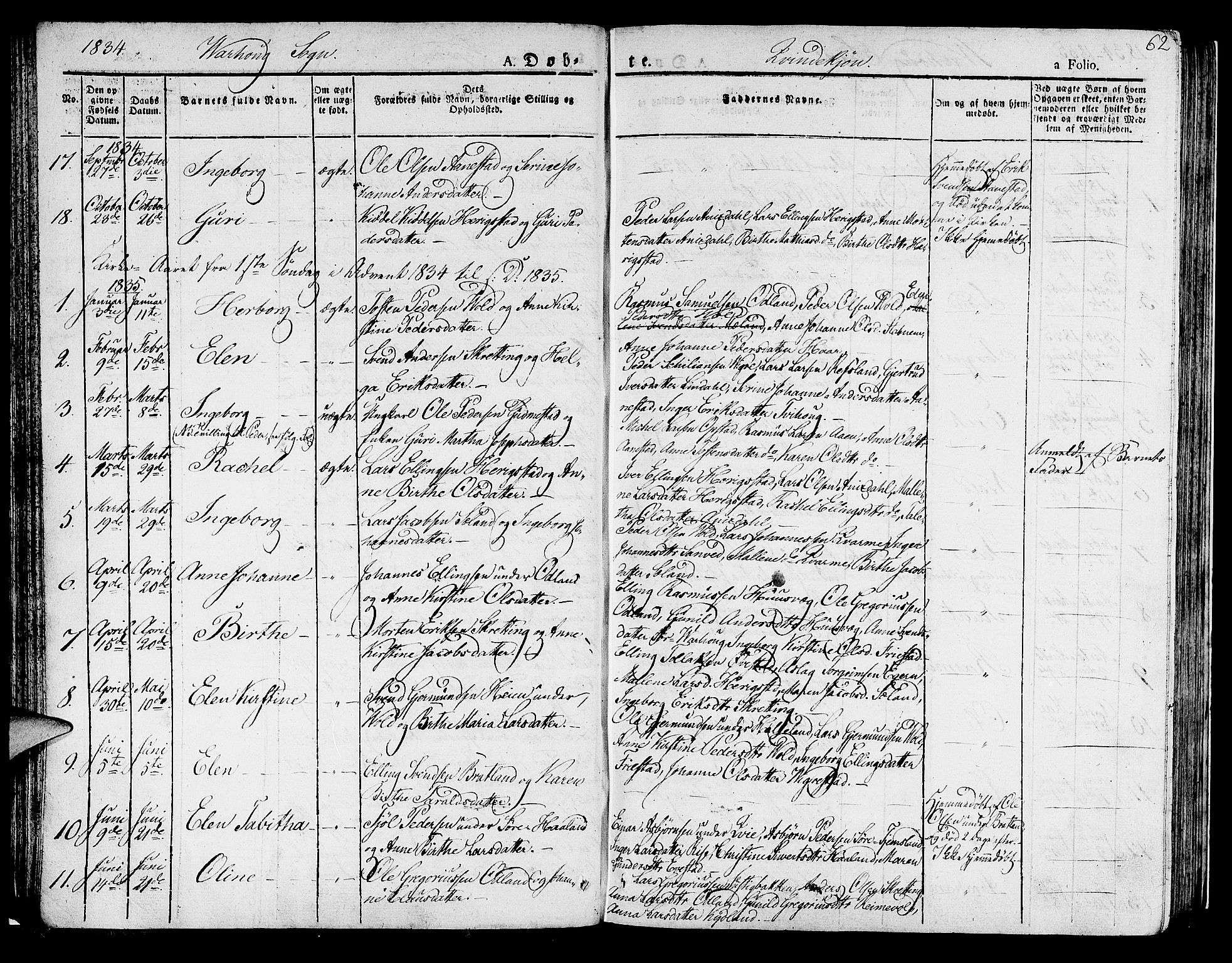 Hå sokneprestkontor, AV/SAST-A-101801/001/30BA/L0004: Parish register (official) no. A 4.1 /2, 1826-1841, p. 62