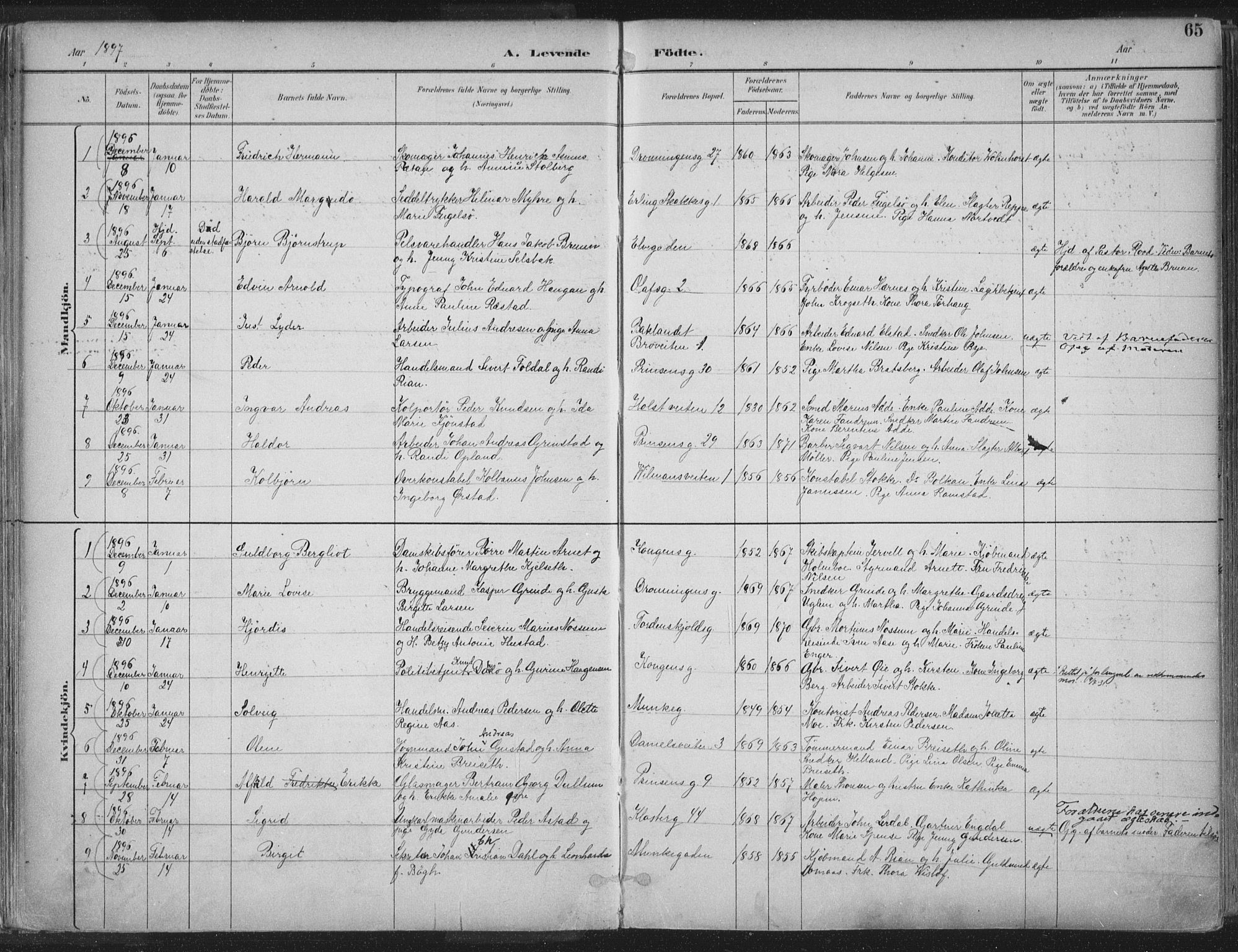 Ministerialprotokoller, klokkerbøker og fødselsregistre - Sør-Trøndelag, SAT/A-1456/601/L0062: Parish register (official) no. 601A30, 1891-1911, p. 65