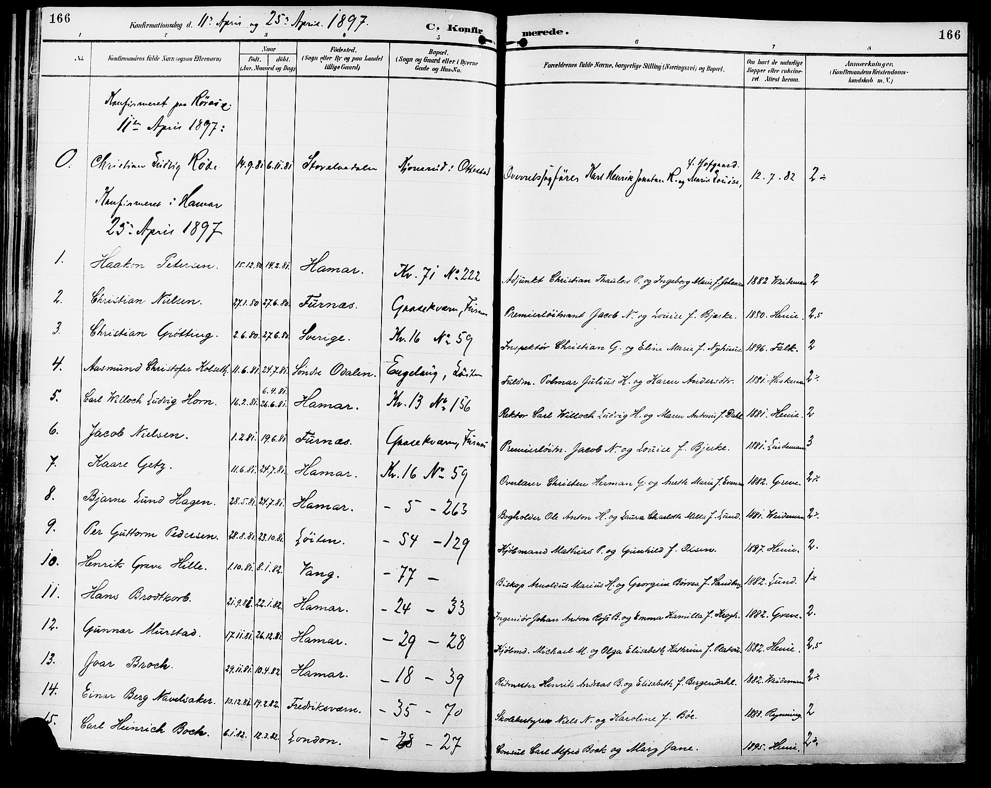 Vang prestekontor, Hedmark, SAH/PREST-008/H/Ha/Haa/L0017: Parish register (official) no. 17, 1890-1899, p. 166