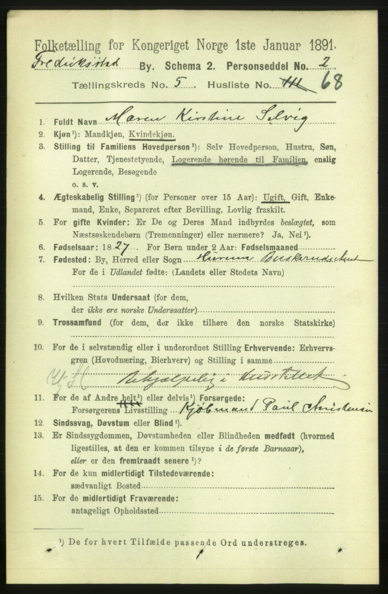 RA, 1891 census for 0103 Fredrikstad, 1891, p. 7458