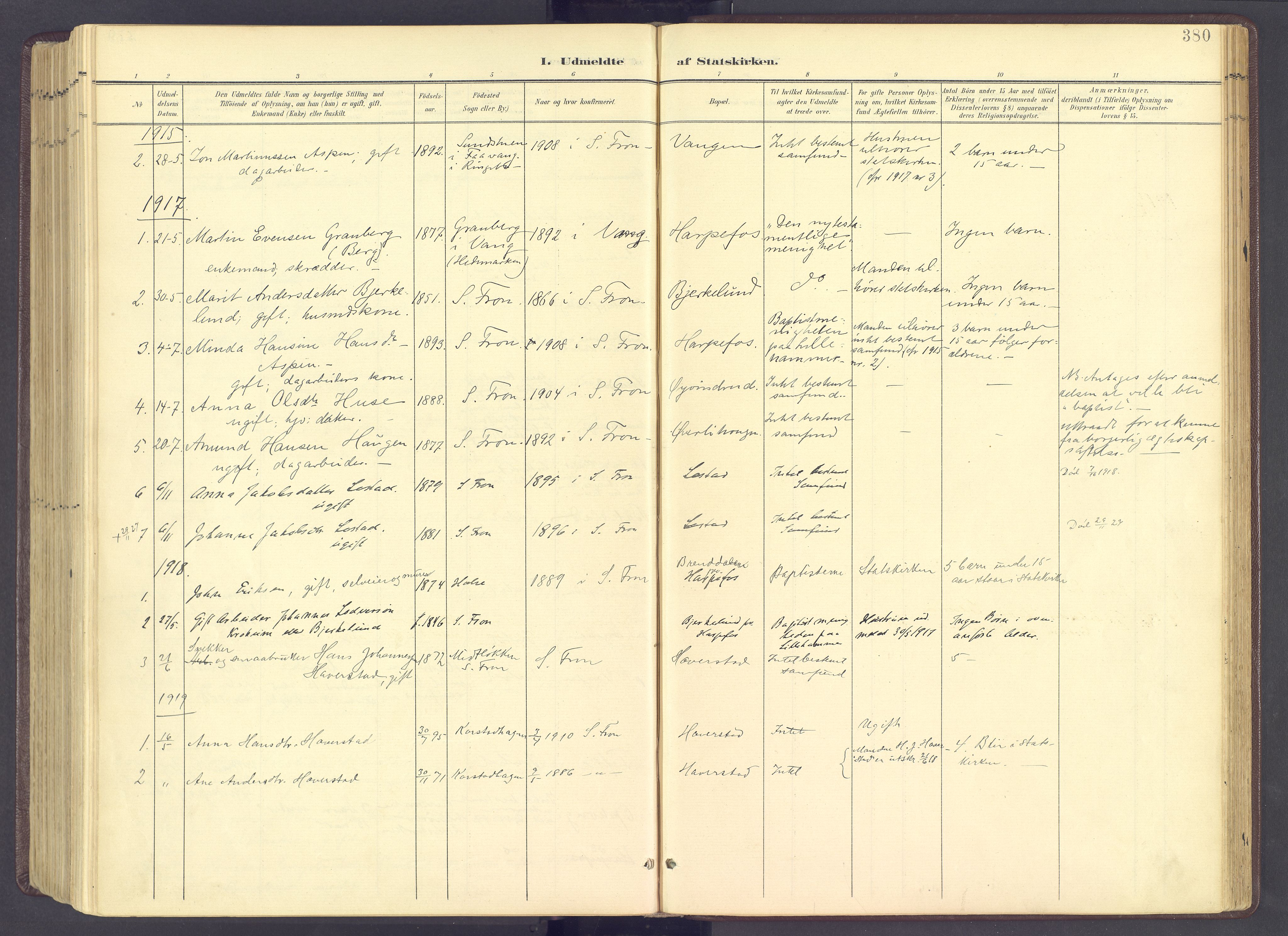 Sør-Fron prestekontor, AV/SAH-PREST-010/H/Ha/Haa/L0004: Parish register (official) no. 4, 1898-1919, p. 380