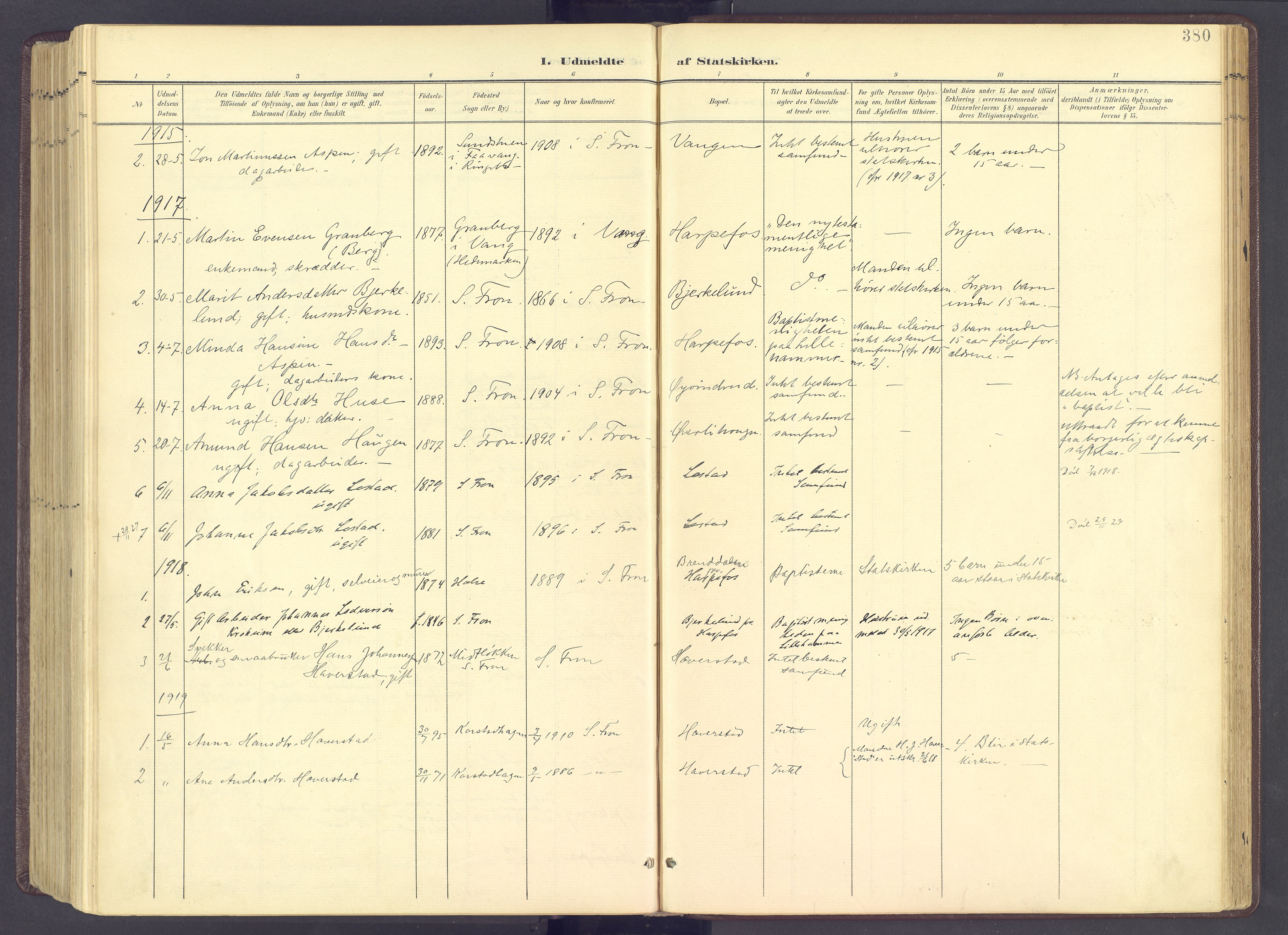 Sør-Fron prestekontor, SAH/PREST-010/H/Ha/Haa/L0004: Parish register (official) no. 4, 1898-1919, p. 380