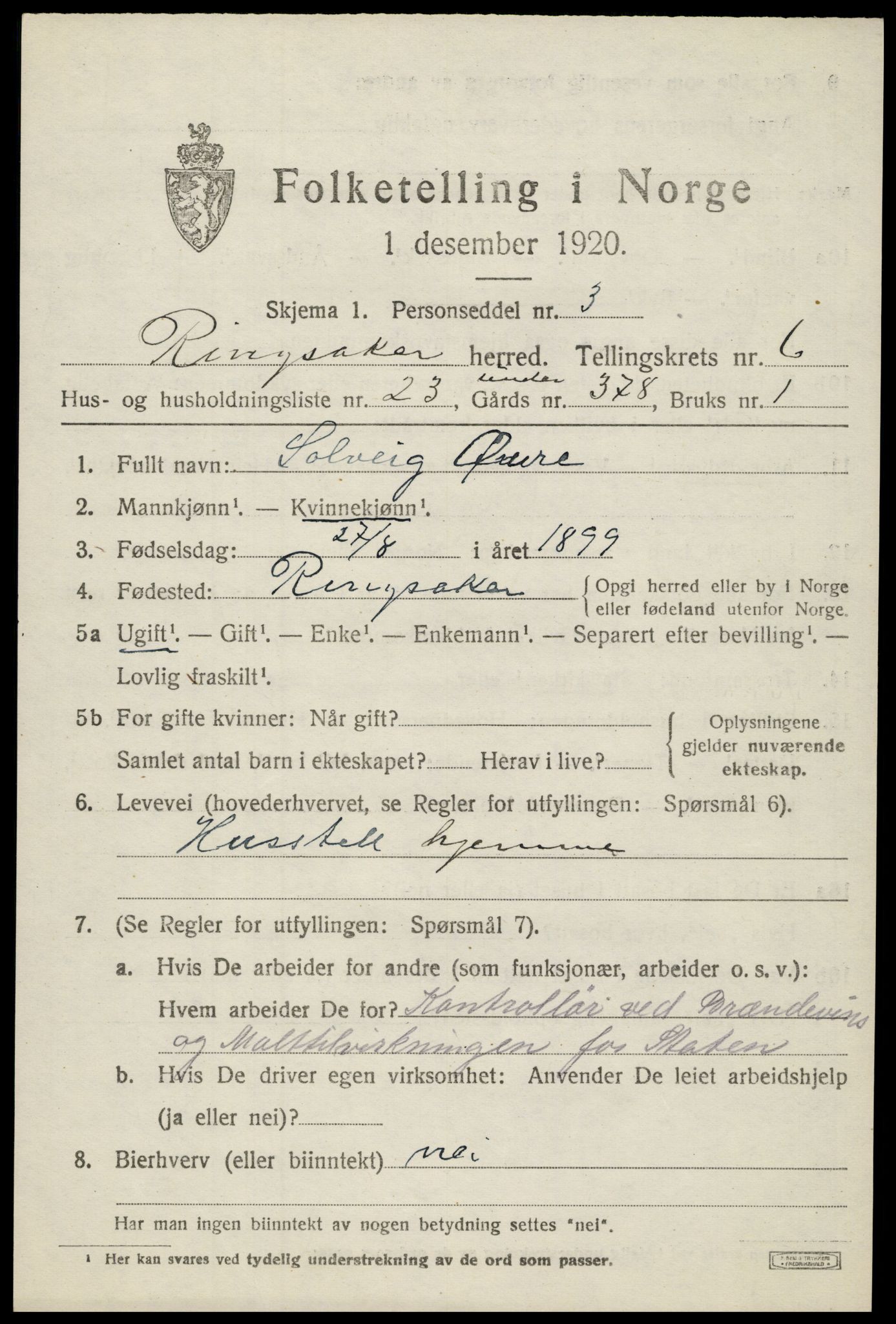 SAH, 1920 census for Ringsaker, 1920, p. 11526