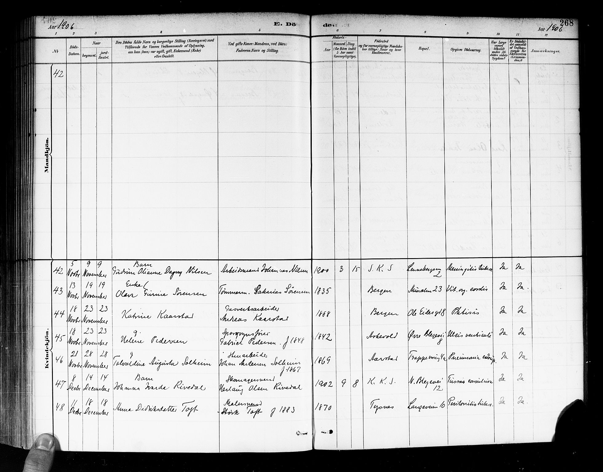 Korskirken sokneprestembete, AV/SAB-A-76101/H/Haa/L0047: Parish register (official) no. E 5, 1884-1910, p. 268