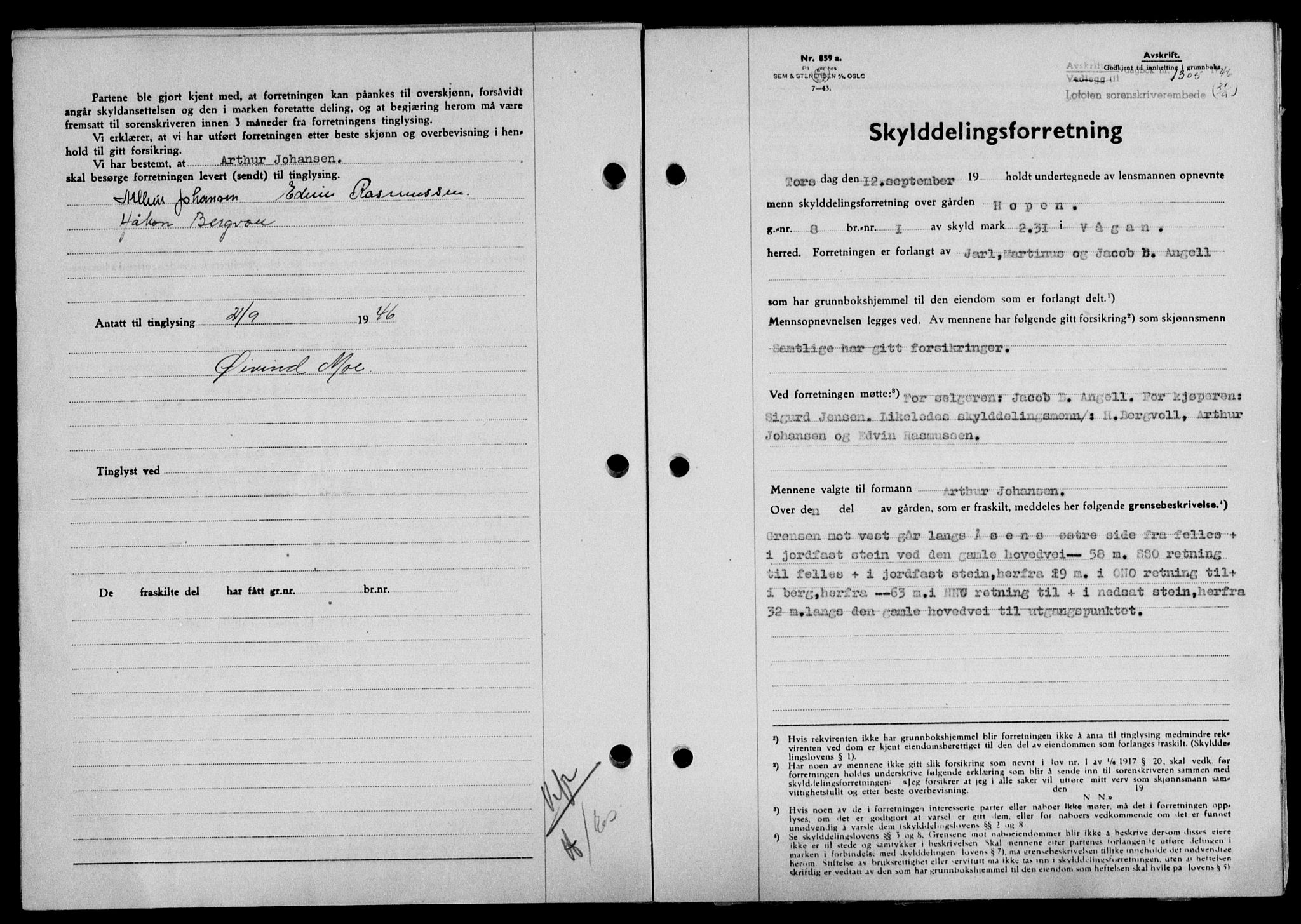 Lofoten sorenskriveri, SAT/A-0017/1/2/2C/L0014a: Mortgage book no. 14a, 1946-1946, Diary no: : 1305/1946