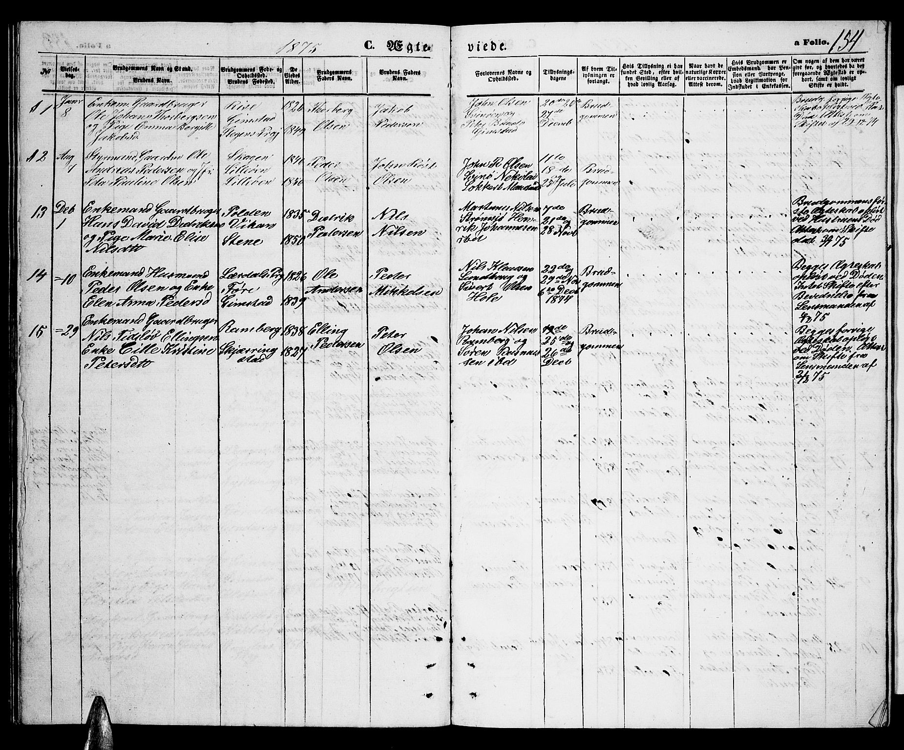 Ministerialprotokoller, klokkerbøker og fødselsregistre - Nordland, AV/SAT-A-1459/891/L1314: Parish register (copy) no. 891C03, 1870-1885, p. 154