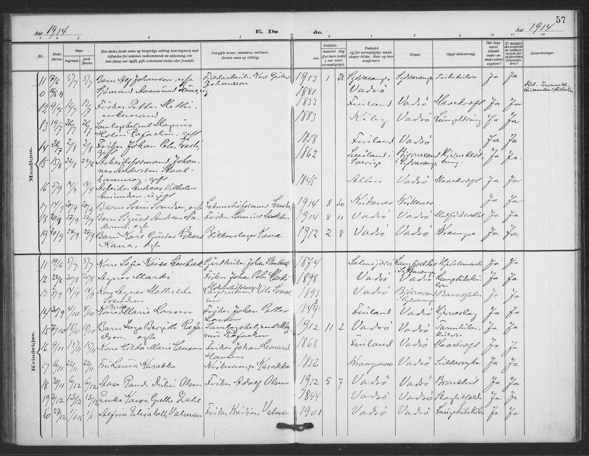 Vadsø sokneprestkontor, SATØ/S-1325/H/Ha/L0008kirke: Parish register (official) no. 8, 1912-1930, p. 57