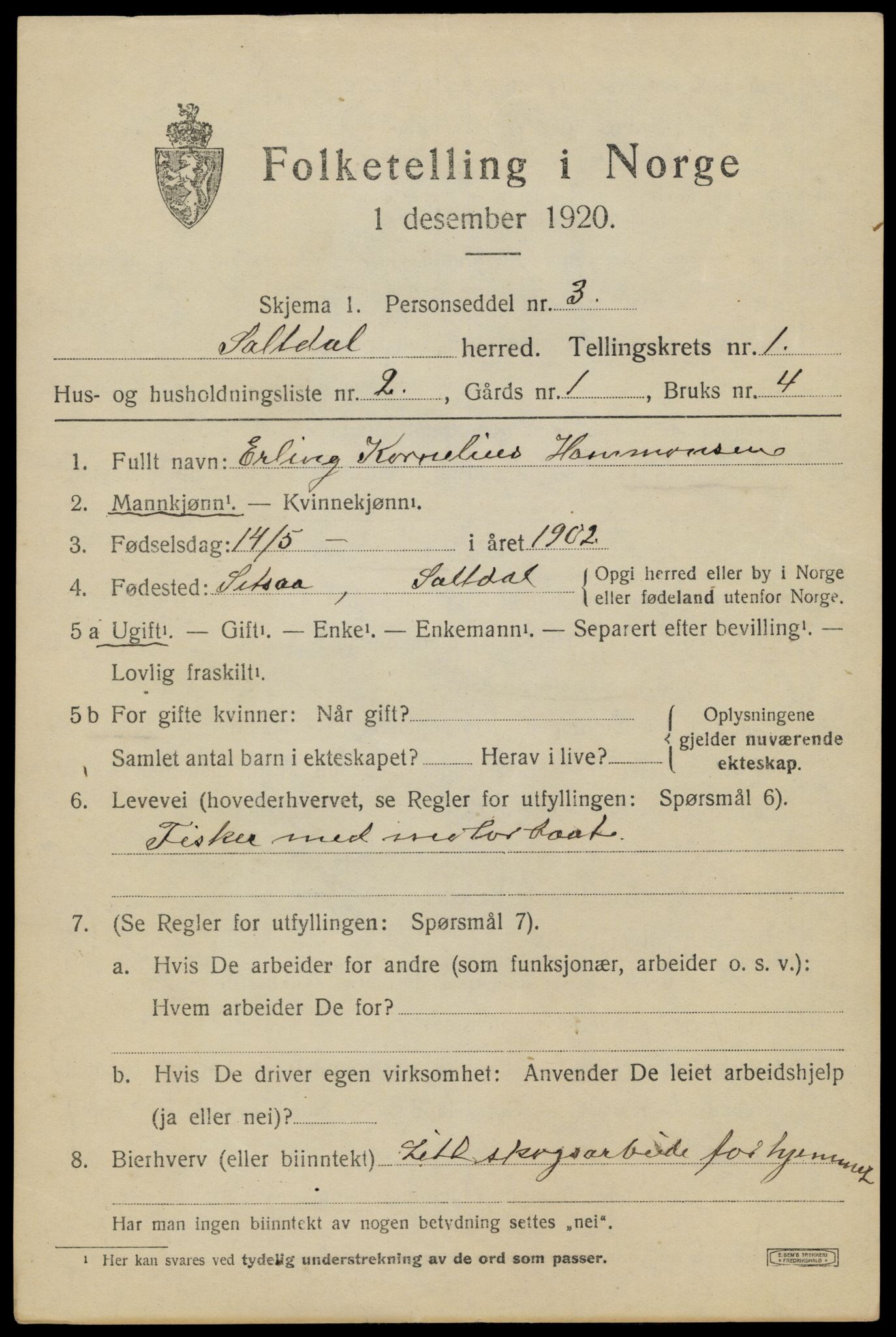 SAT, 1920 census for Saltdal, 1920, p. 1247