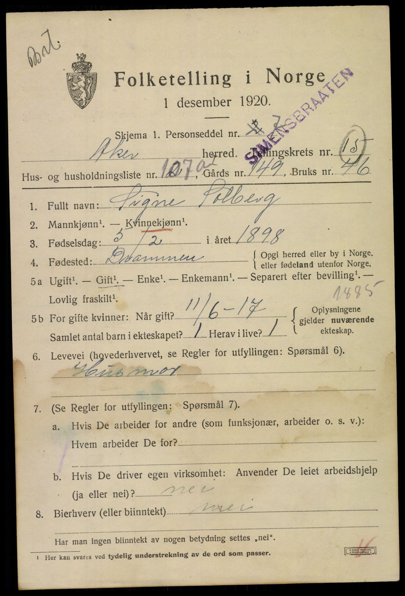 SAO, 1920 census for Aker, 1920, p. 86382