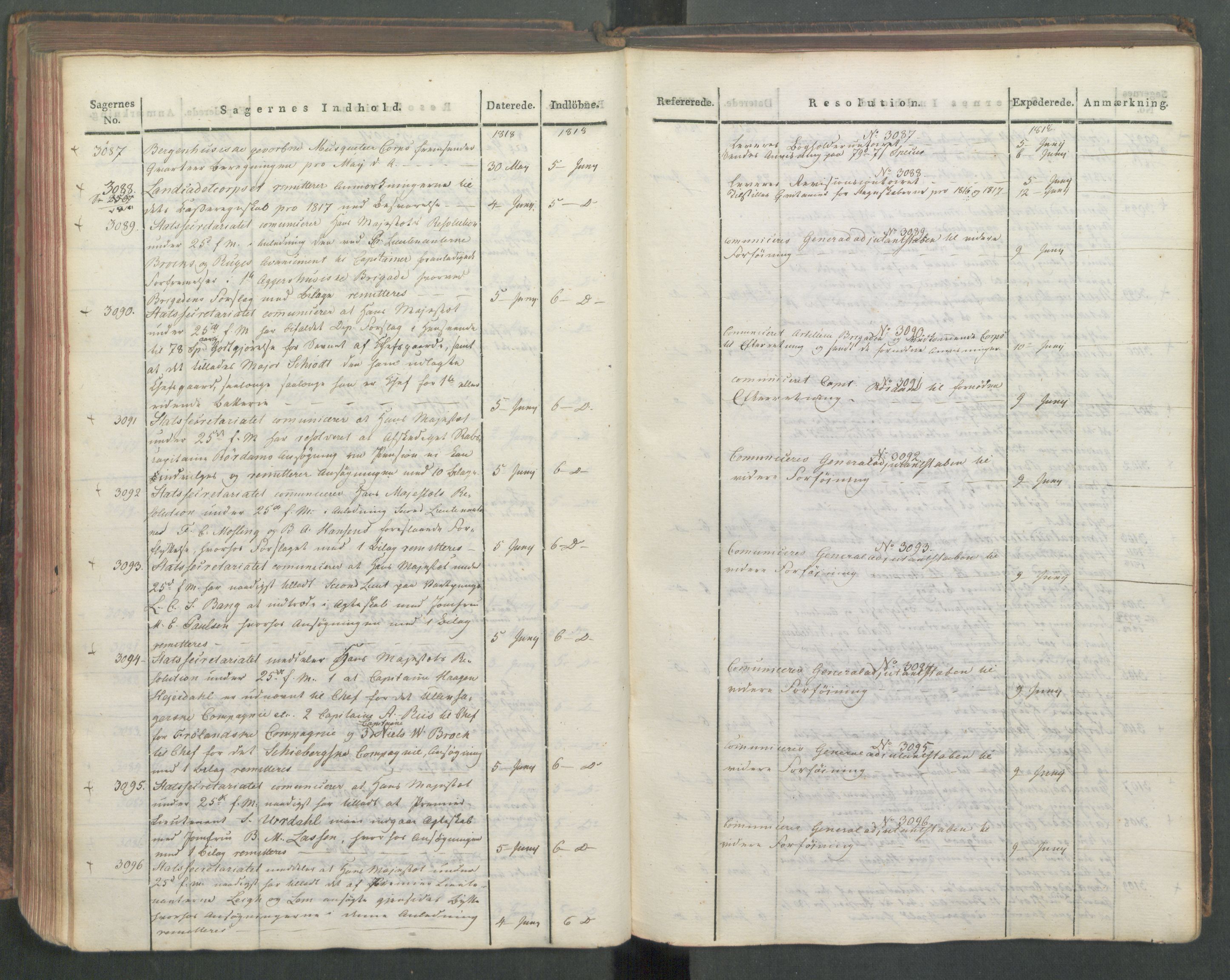 Armédepartementet, AV/RA-RAFA-3493/C/Ca/L0015: 6. Departements Journal, 1818