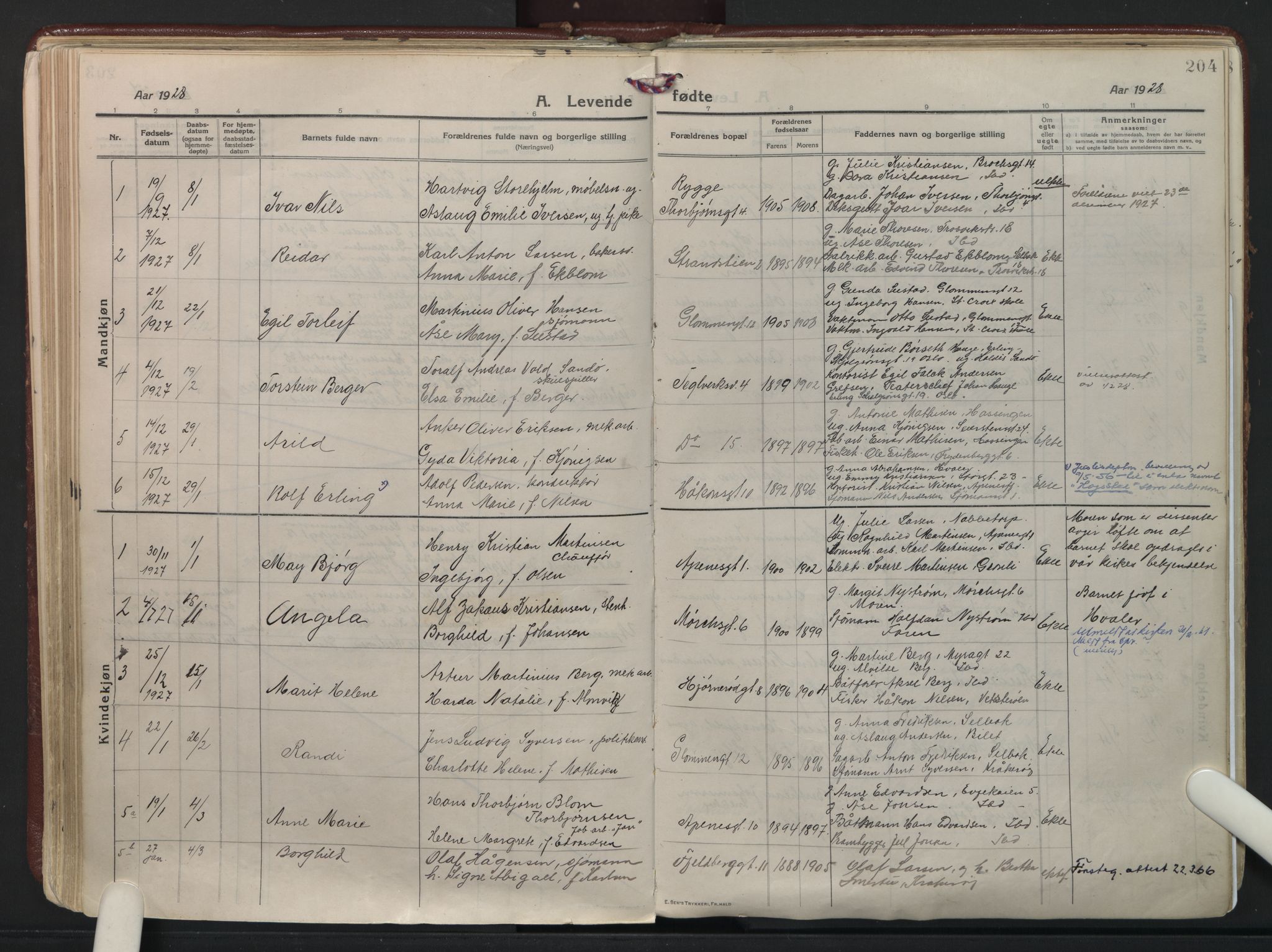Fredrikstad domkirkes prestekontor Kirkebøker, AV/SAO-A-10906/F/Fa/L0010: Parish register (official) no. 10, 1914-1946, p. 204