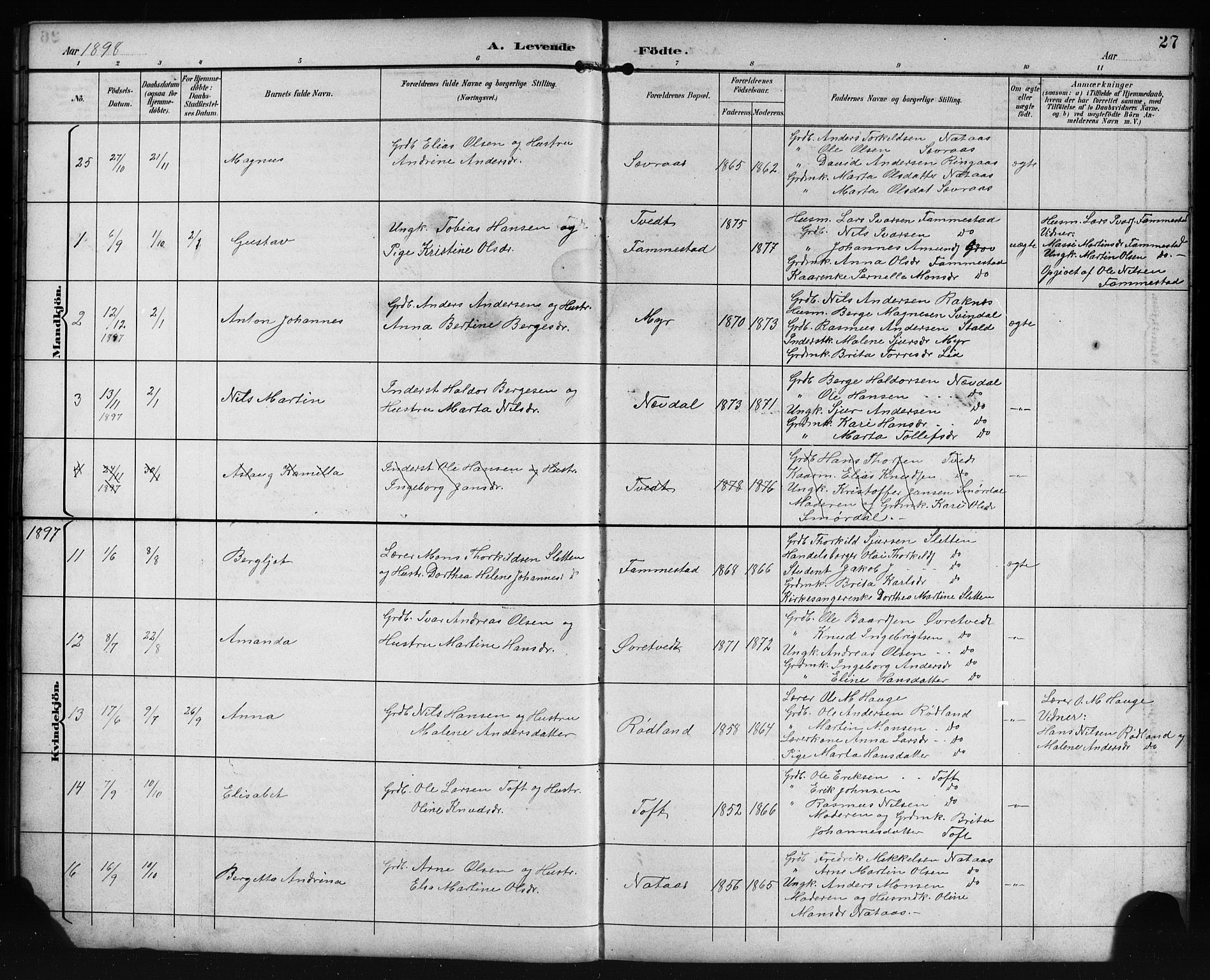 Lindås Sokneprestembete, SAB/A-76701/H/Hab: Parish register (copy) no. E 3, 1892-1905, p. 27