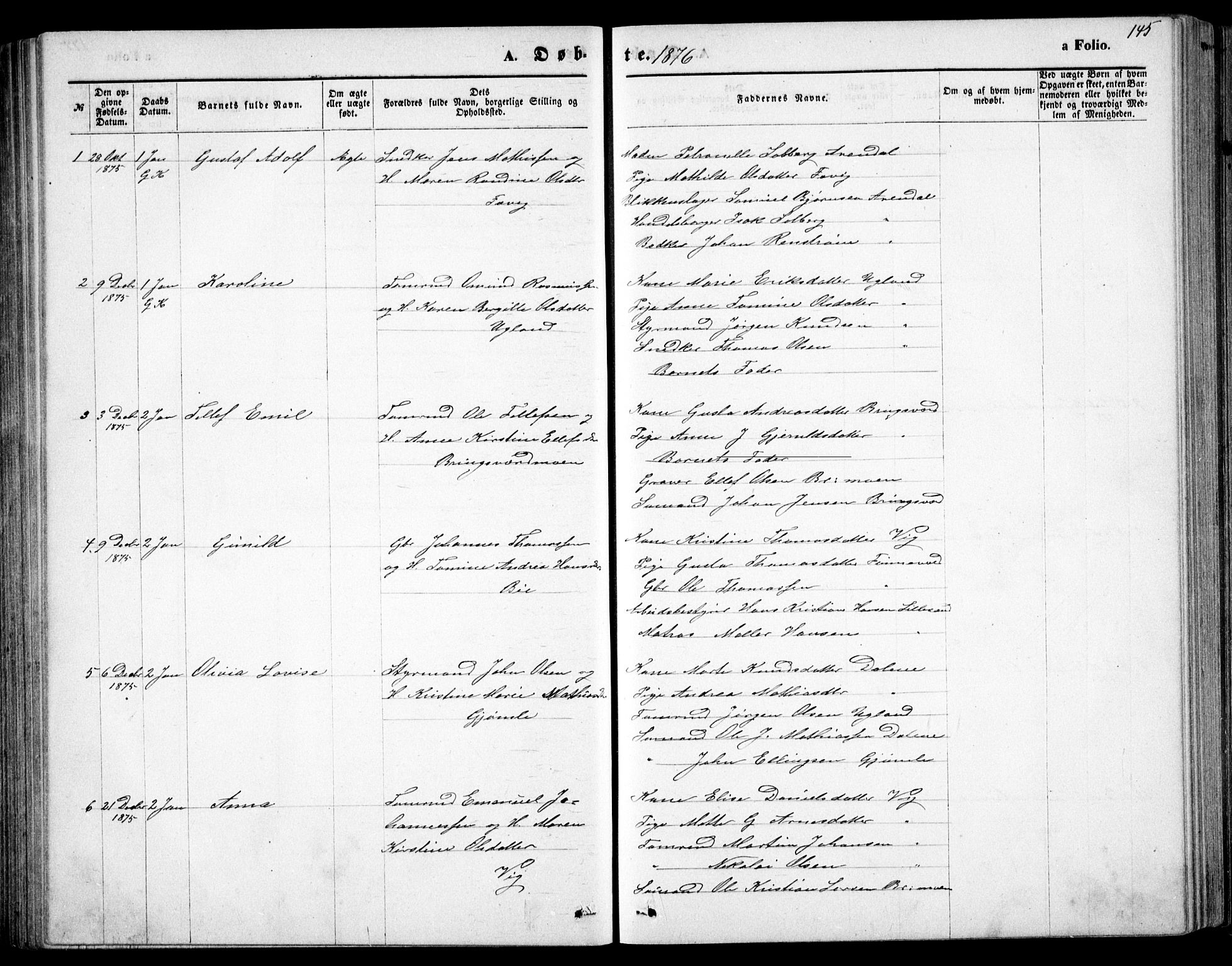 Fjære sokneprestkontor, SAK/1111-0011/F/Fb/L0010: Parish register (copy) no. B 10, 1871-1880, p. 145