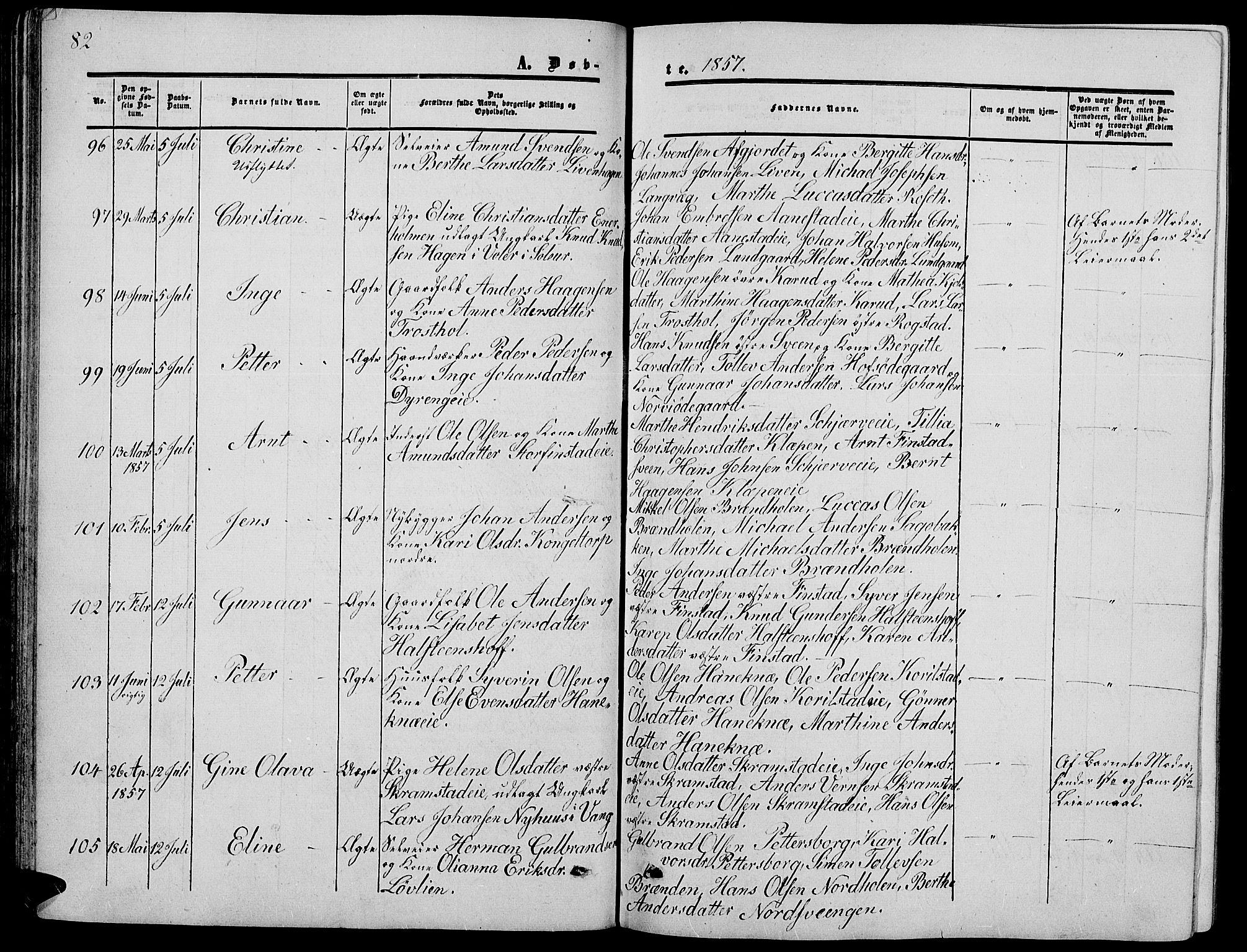 Løten prestekontor, AV/SAH-PREST-022/L/La/L0003: Parish register (copy) no. 3, 1850-1862, p. 82