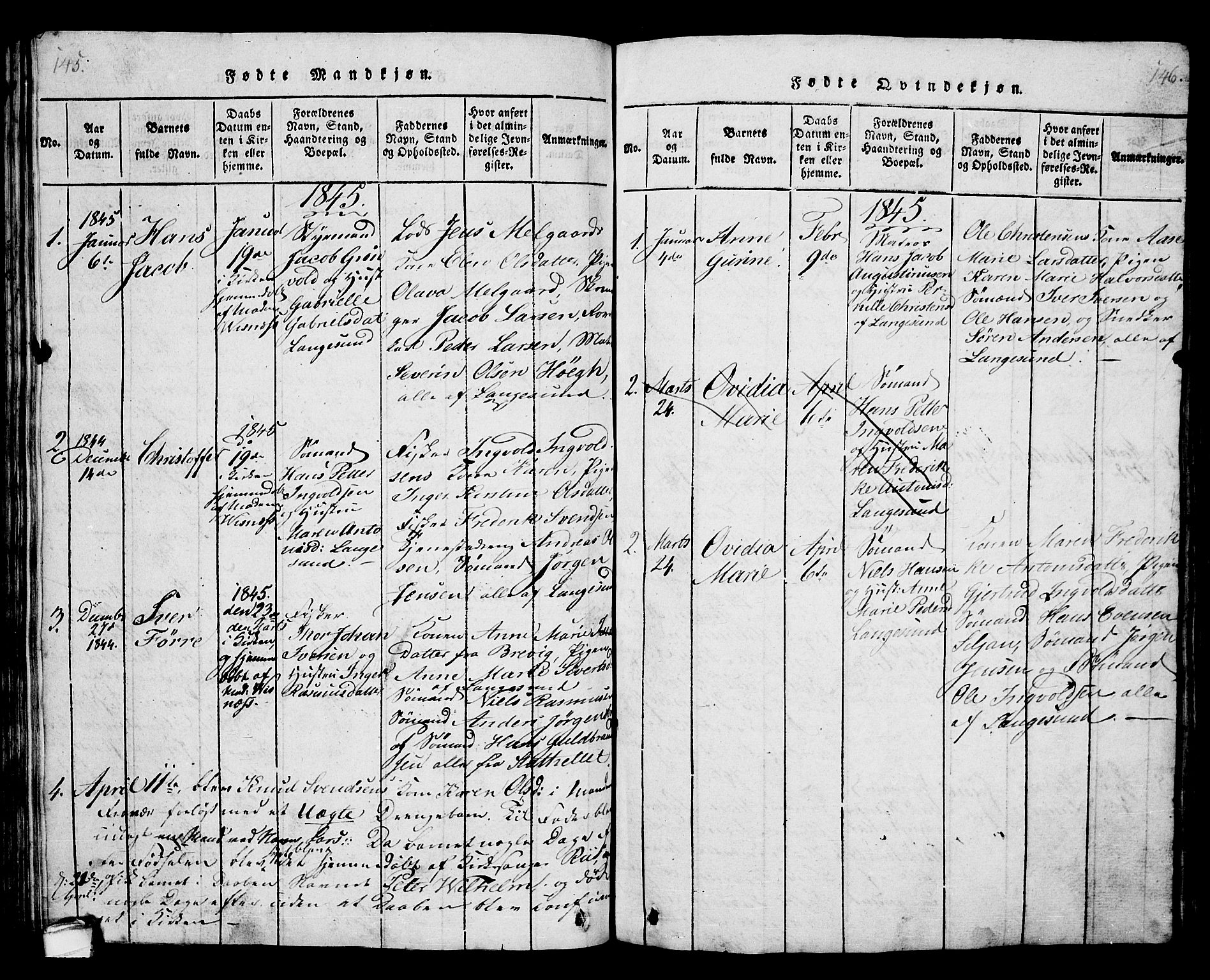 Langesund kirkebøker, SAKO/A-280/G/Ga/L0003: Parish register (copy) no. 3, 1815-1858, p. 145-146