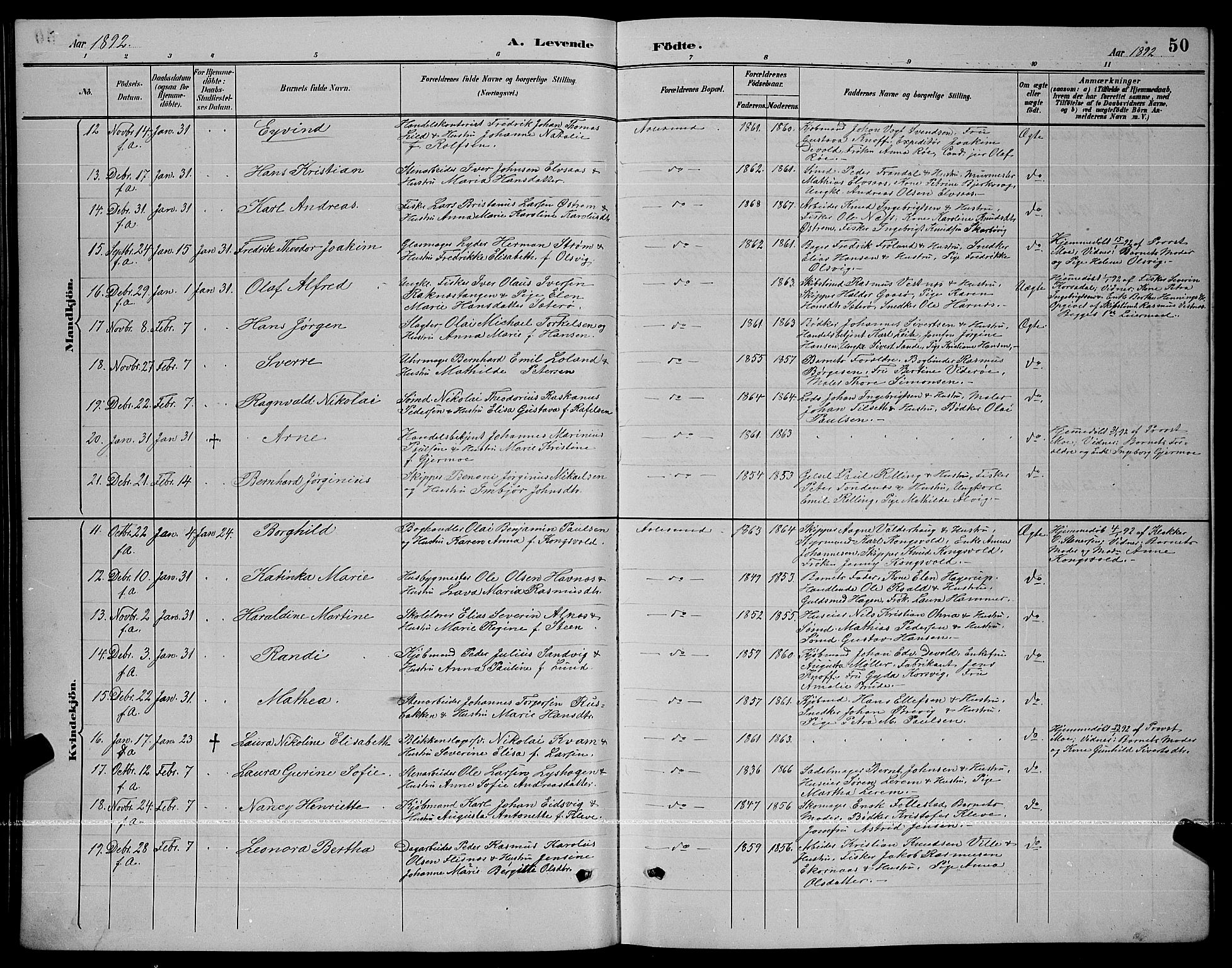 Ministerialprotokoller, klokkerbøker og fødselsregistre - Møre og Romsdal, AV/SAT-A-1454/529/L0467: Parish register (copy) no. 529C04, 1889-1897, p. 50