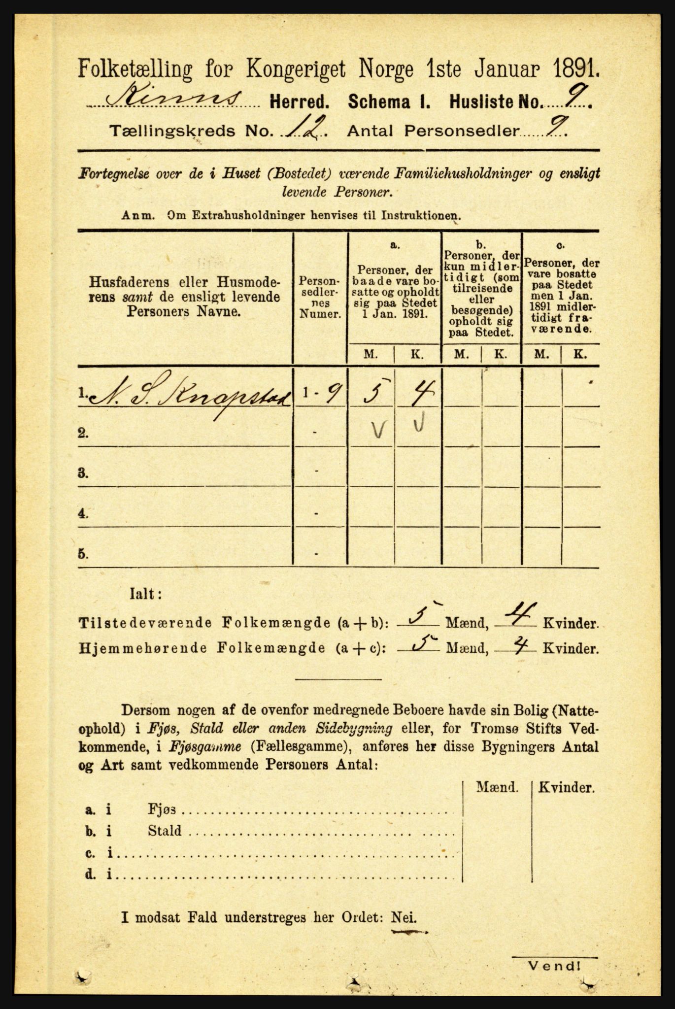 RA, 1891 census for 1437 Kinn, 1891, p. 4439