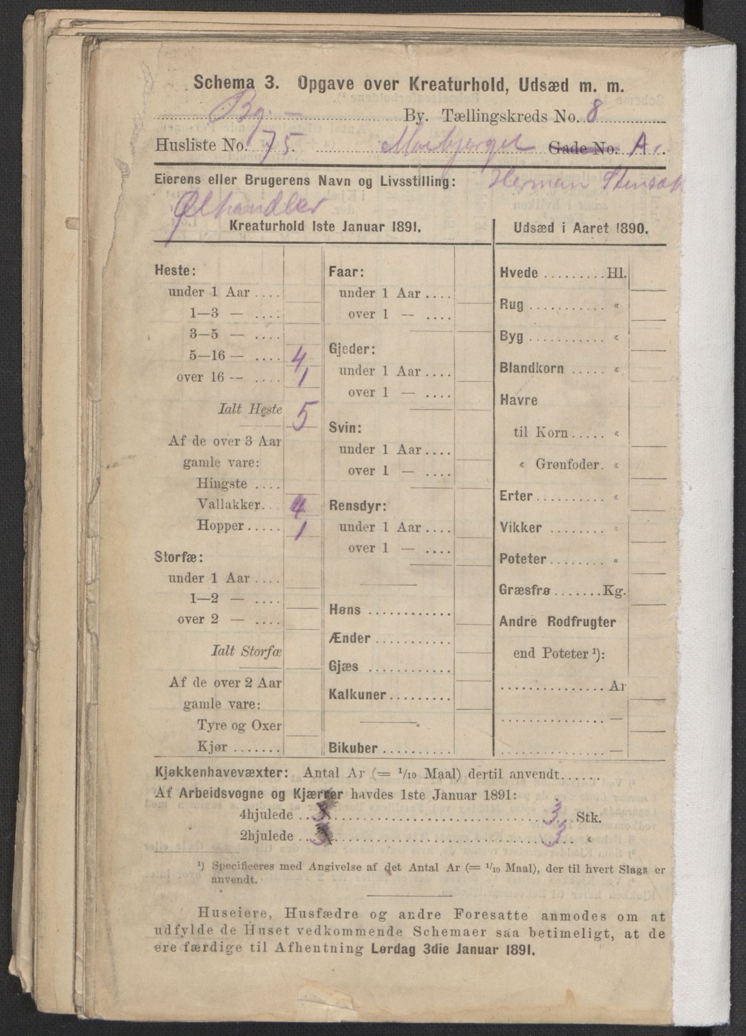 RA, 1891 Census for 1301 Bergen, 1891, p. 1490