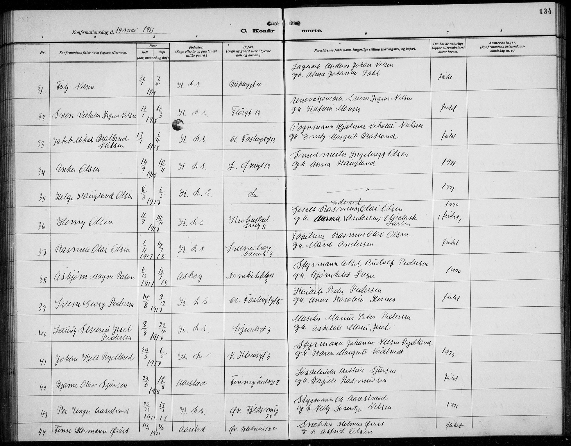 Korskirken sokneprestembete, AV/SAB-A-76101/H/Hab: Parish register (copy) no. C 6, 1918-1941, p. 134