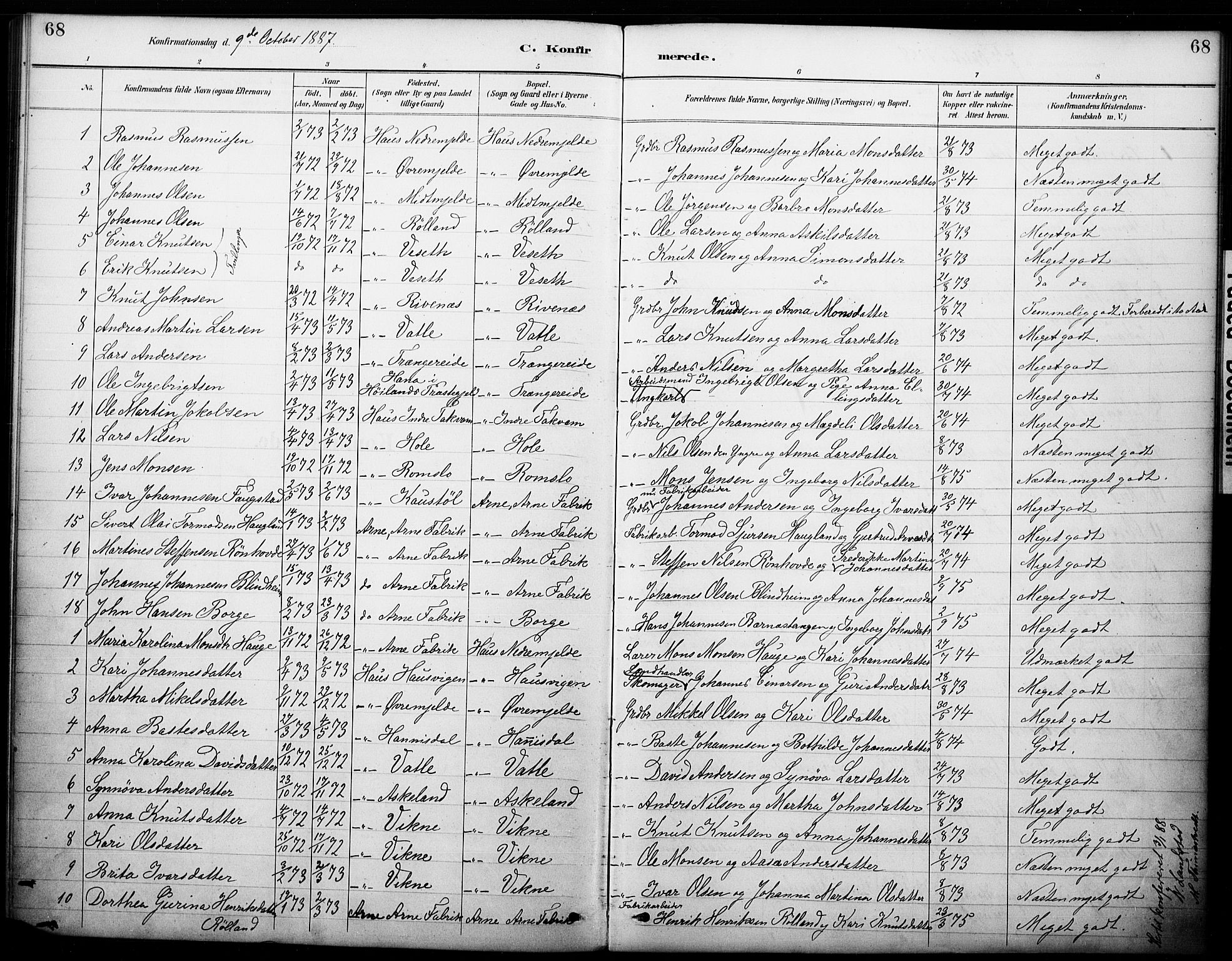 Haus sokneprestembete, AV/SAB-A-75601/H/Haa: Parish register (official) no. B 1, 1887-1898, p. 68