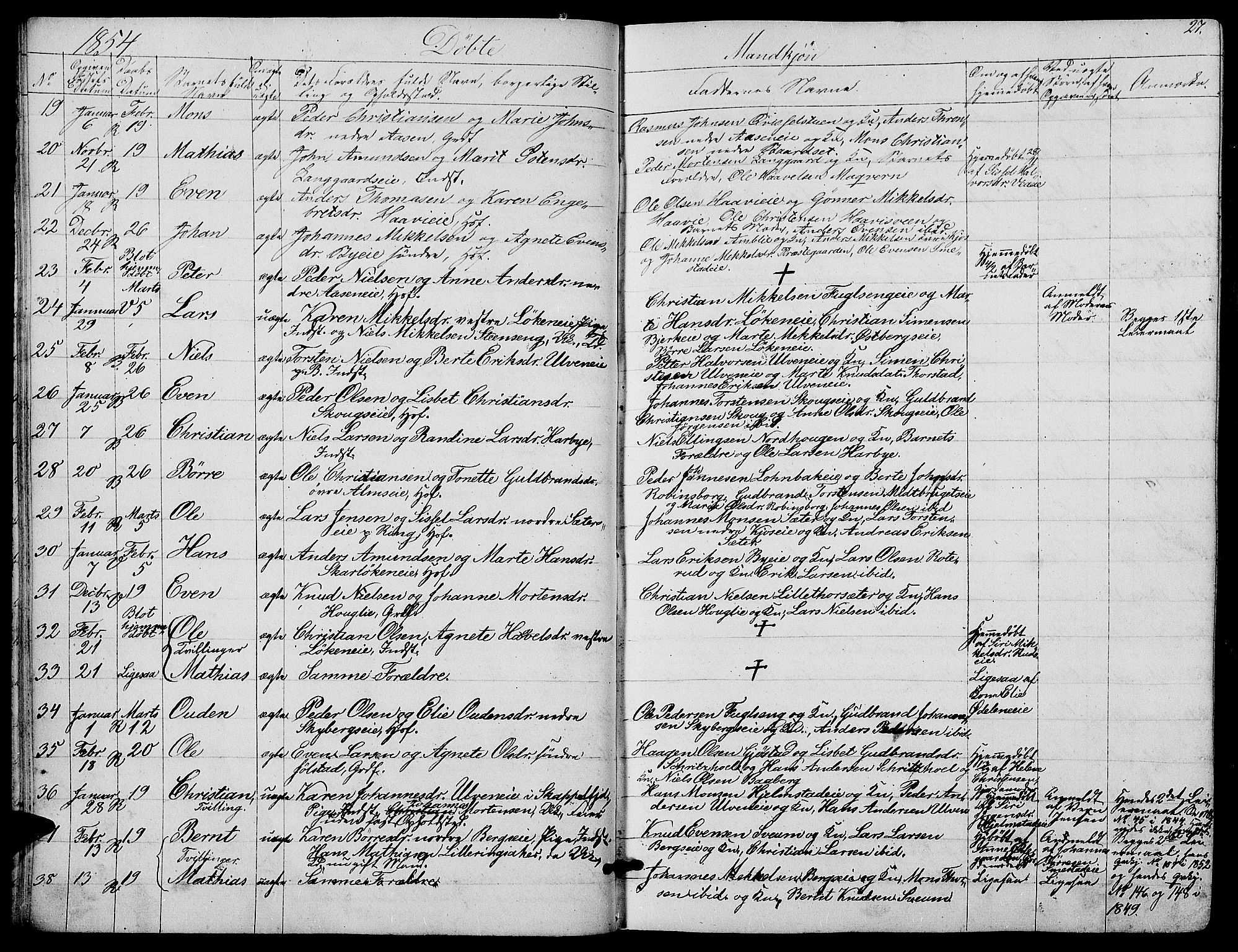 Ringsaker prestekontor, AV/SAH-PREST-014/L/La/L0006: Parish register (copy) no. 6, 1851-1860, p. 27