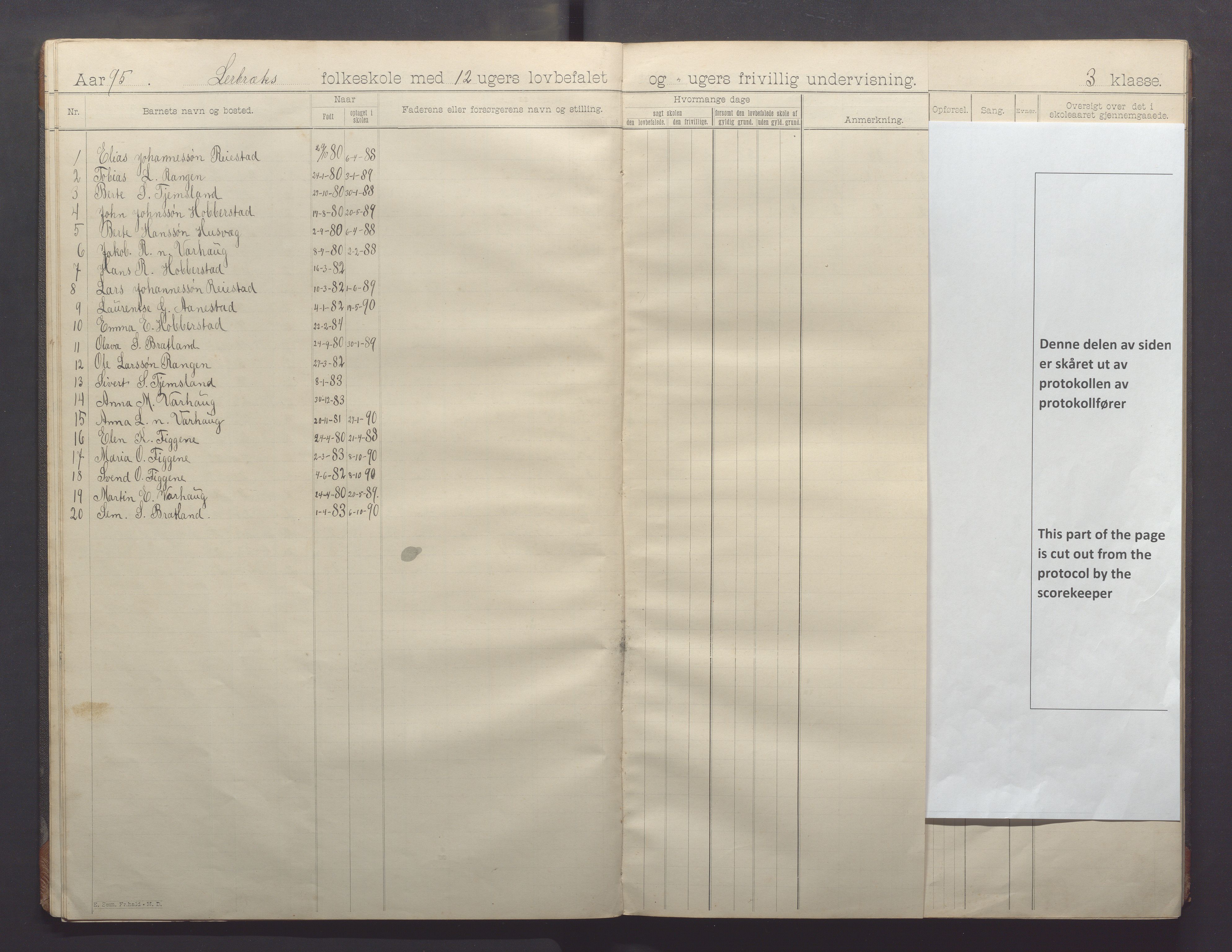 Varhaug kommune- Lerbrekk skule, IKAR/K-100961/H/L0002: Skuleprotokoll, 1892-1902, p. 15