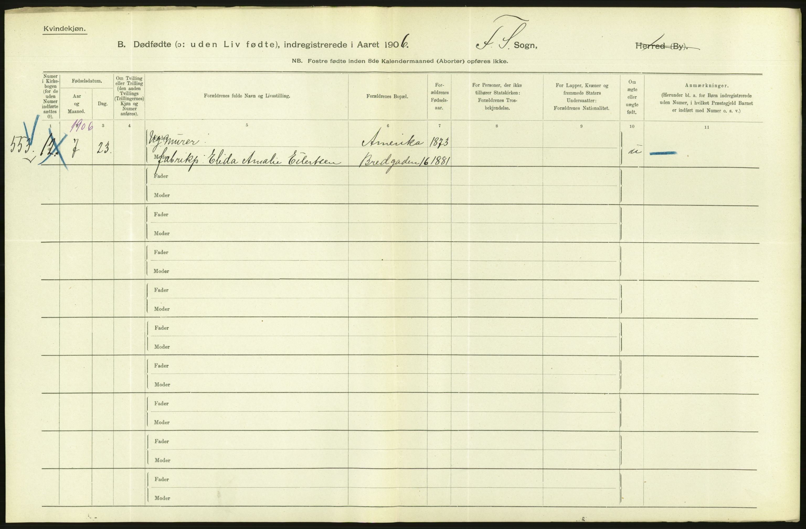 Statistisk sentralbyrå, Sosiodemografiske emner, Befolkning, AV/RA-S-2228/D/Df/Dfa/Dfad/L0010: Kristiania: Døde, dødfødte, 1906, p. 70