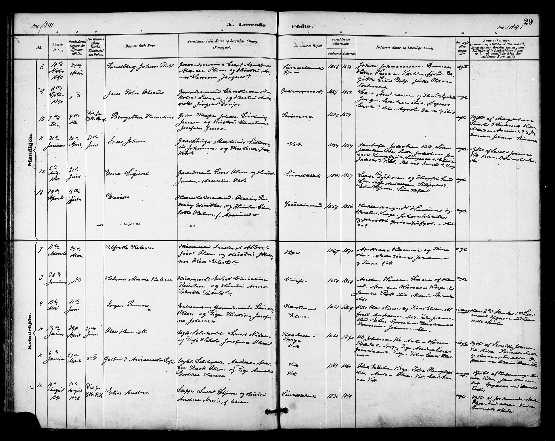 Ministerialprotokoller, klokkerbøker og fødselsregistre - Nordland, AV/SAT-A-1459/876/L1097: Parish register (official) no. 876A03, 1886-1896, p. 29