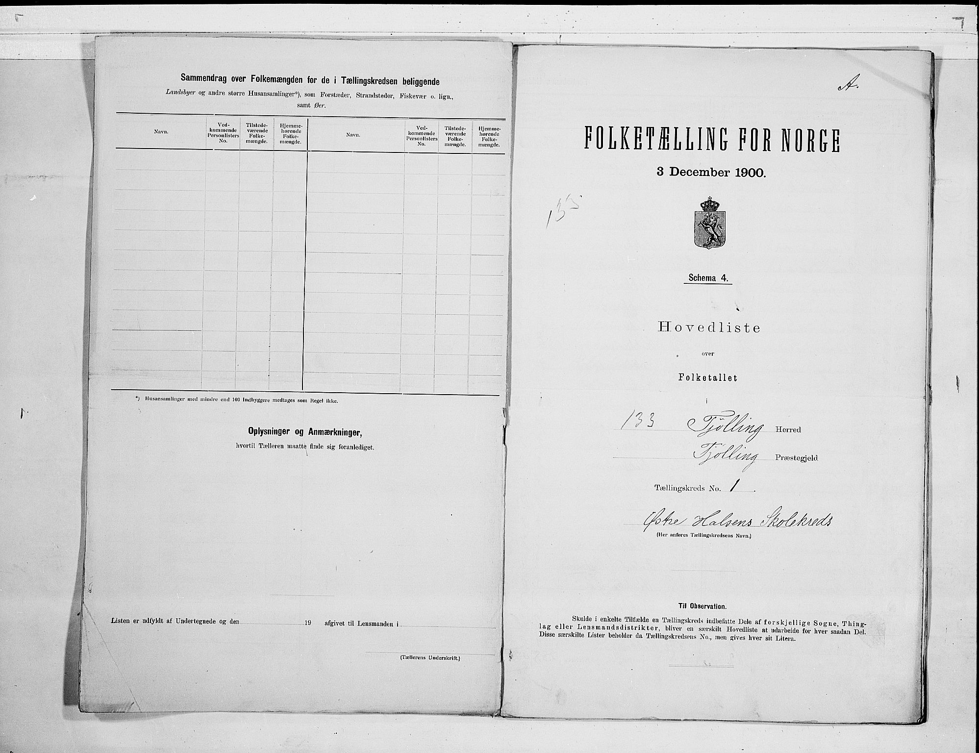 RA, 1900 census for Tjølling, 1900, p. 6