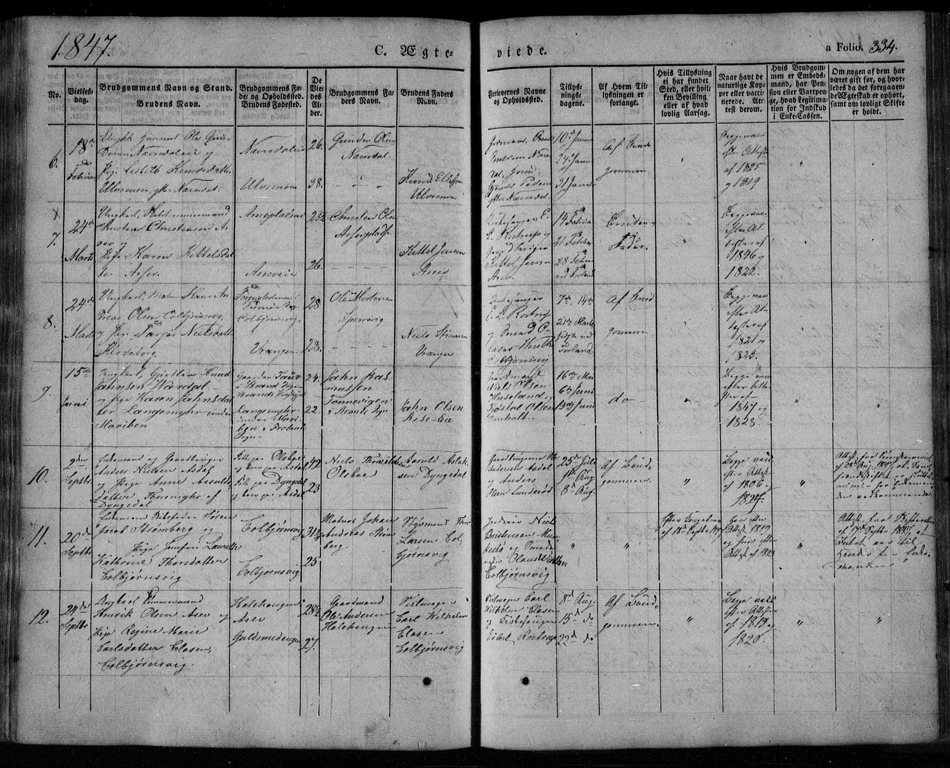 Øyestad sokneprestkontor, SAK/1111-0049/F/Fa/L0014: Parish register (official) no. A 14, 1843-1856, p. 334