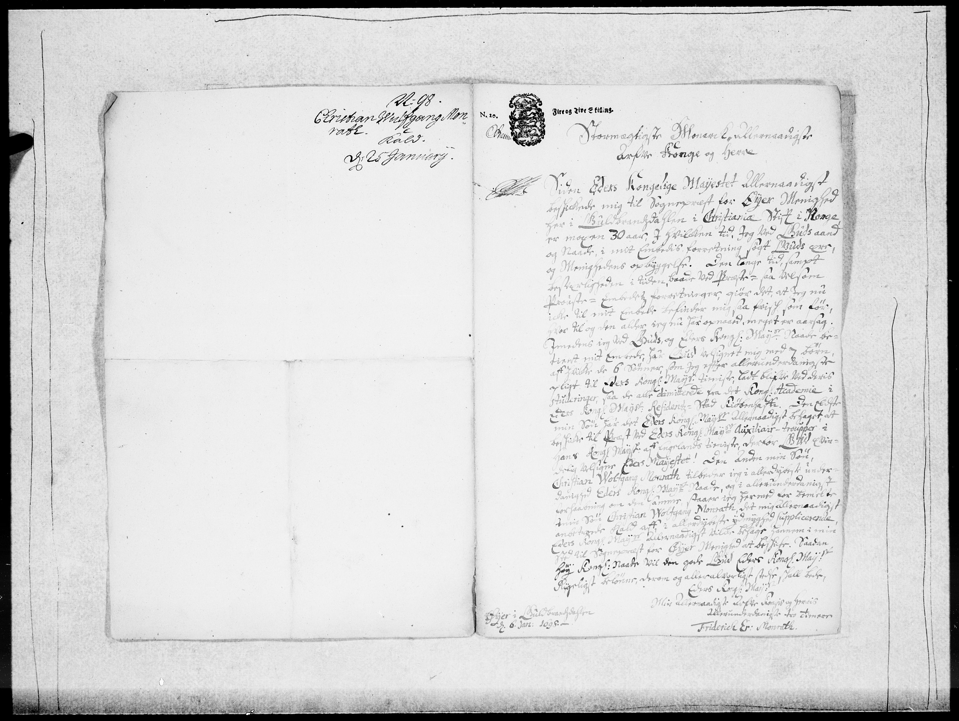 Danske Kanselli 1572-1799, AV/RA-EA-3023/F/Fc/Fcc/Fcca/L0048: Norske innlegg 1572-1799, 1697-1699, p. 224