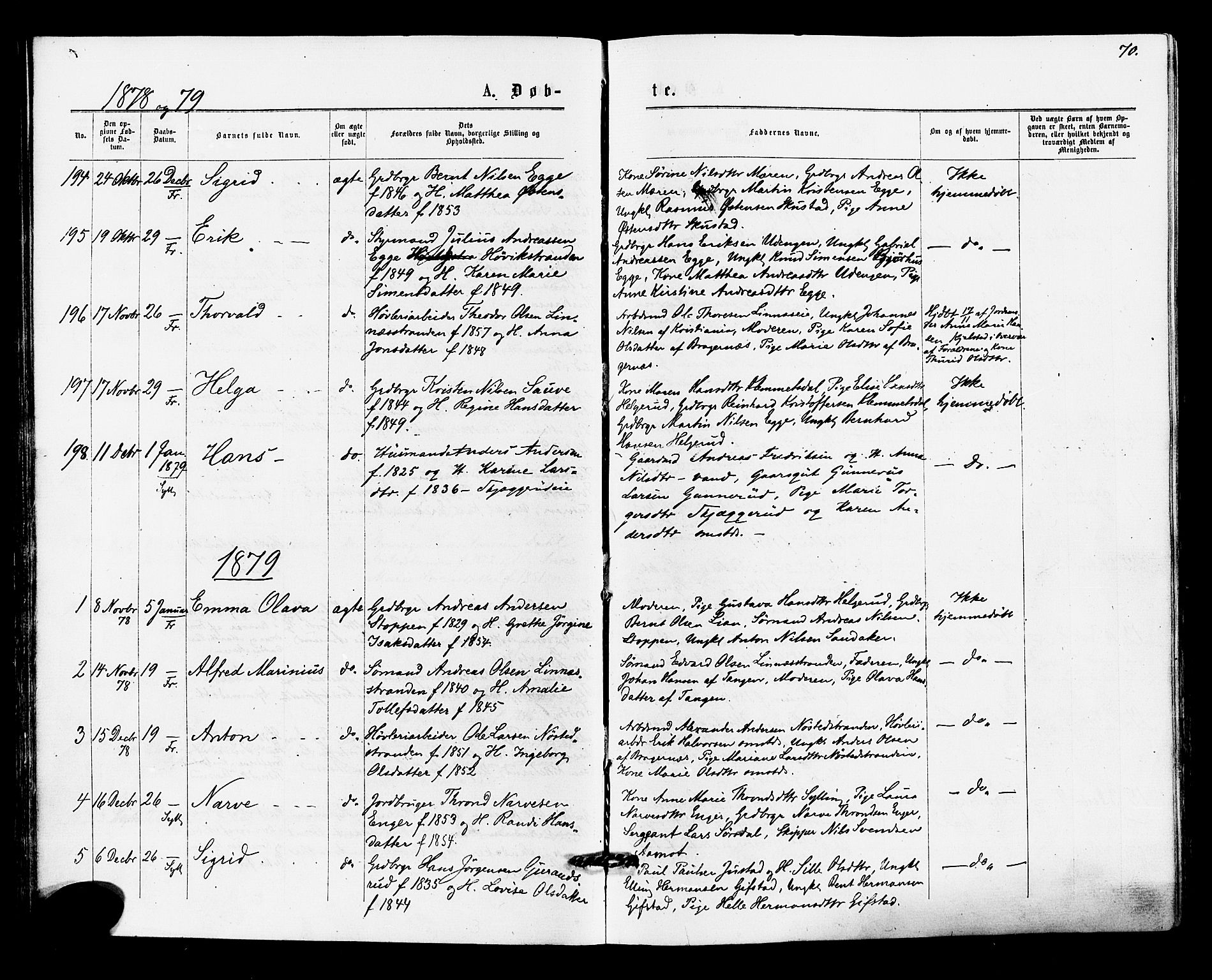 Lier kirkebøker, AV/SAKO-A-230/F/Fa/L0014: Parish register (official) no. I 14, 1875-1882, p. 70
