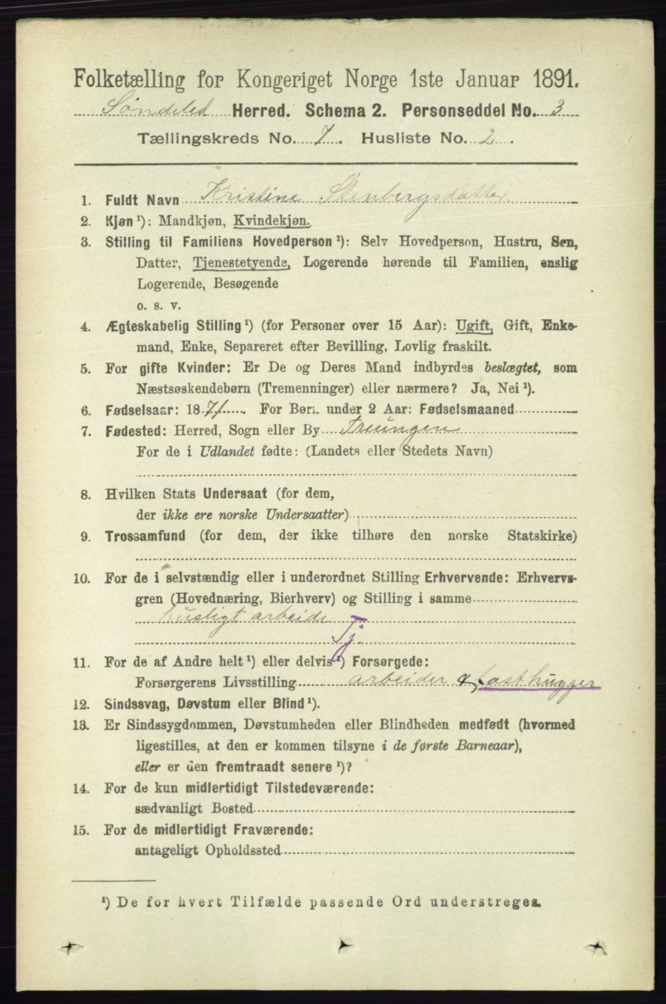 RA, 1891 census for 0913 Søndeled, 1891, p. 2340