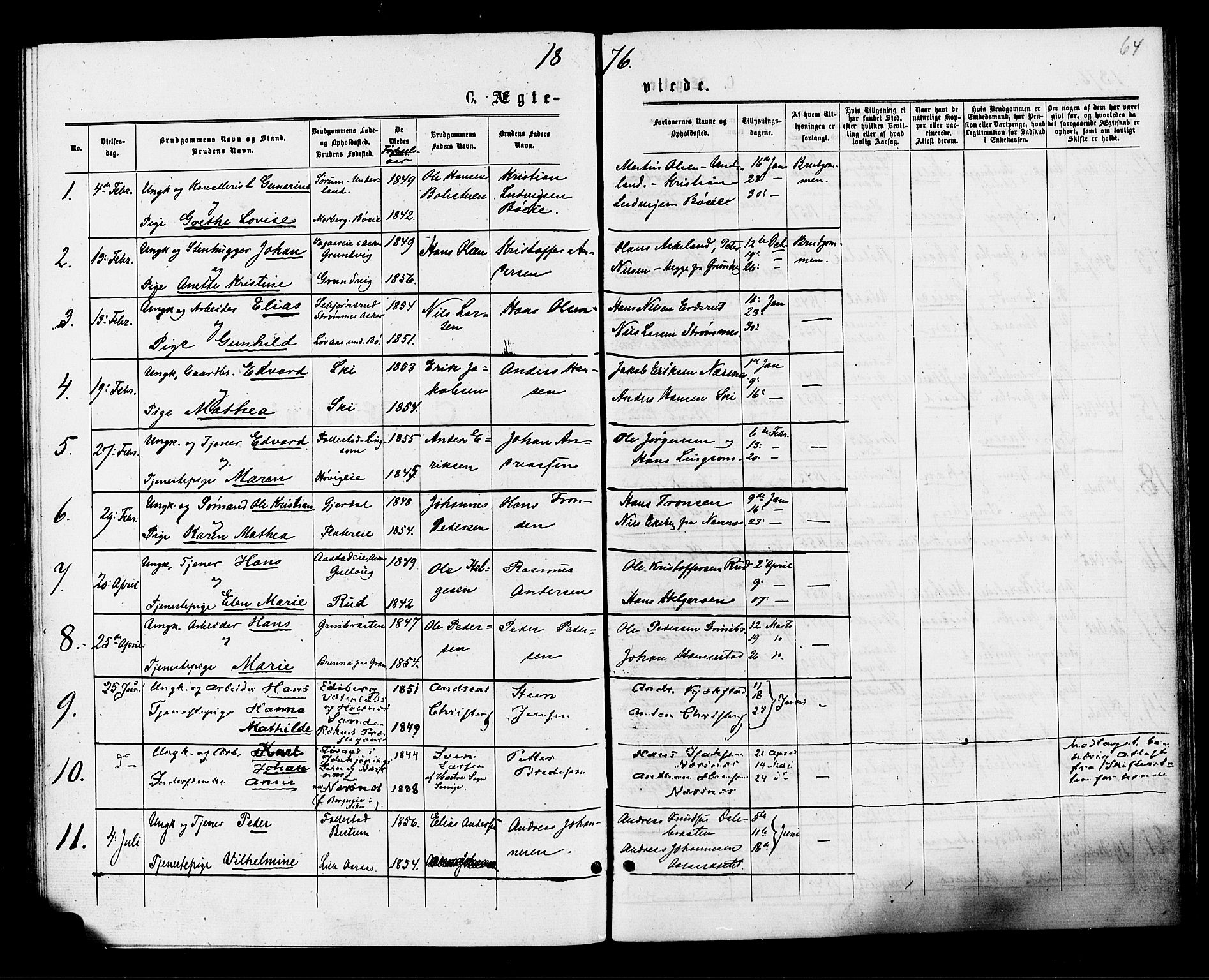Røyken kirkebøker, AV/SAKO-A-241/F/Fa/L0007: Parish register (official) no. 7, 1876-1879, p. 64