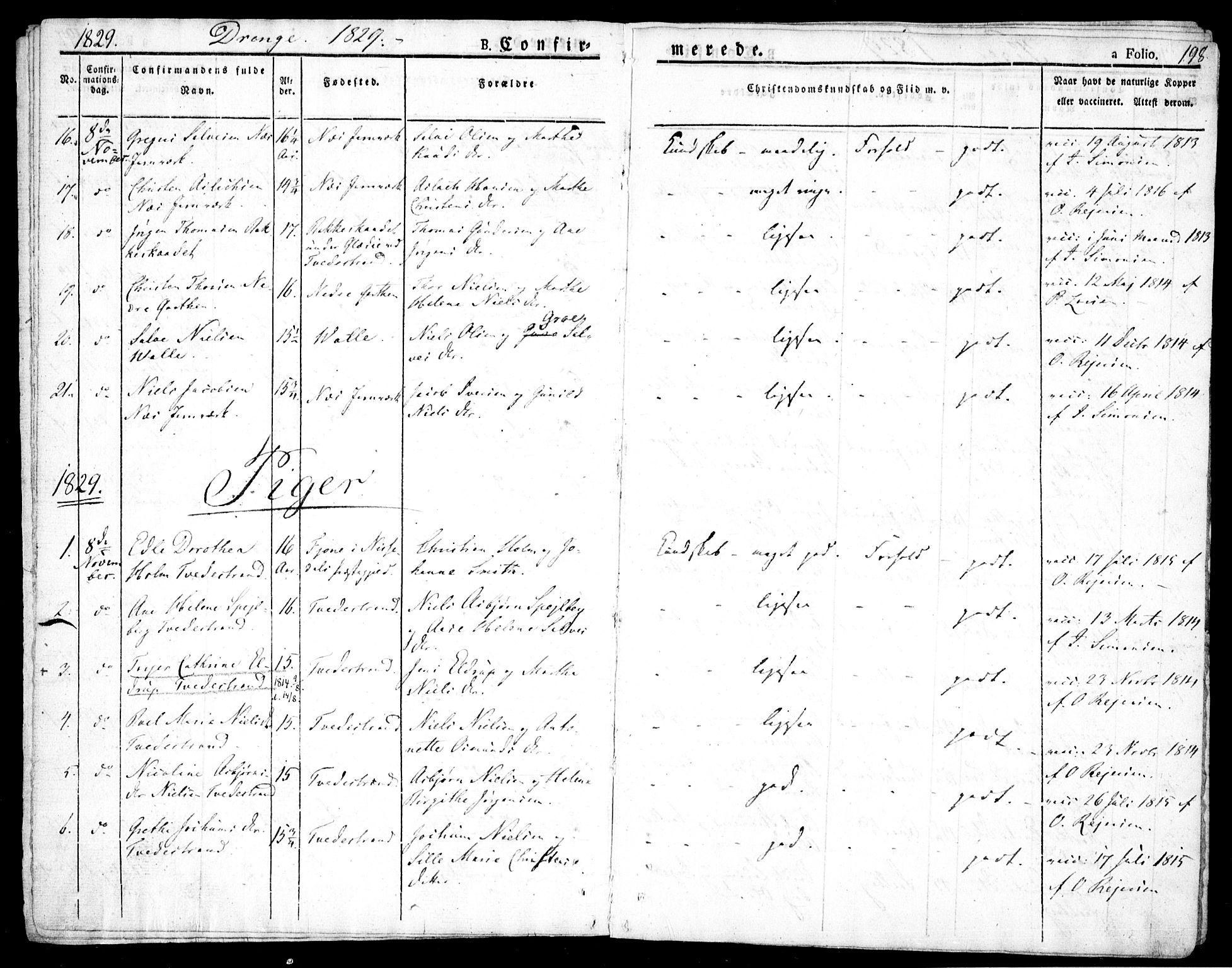 Holt sokneprestkontor, AV/SAK-1111-0021/F/Fa/L0006: Parish register (official) no. A 6, 1820-1835, p. 198