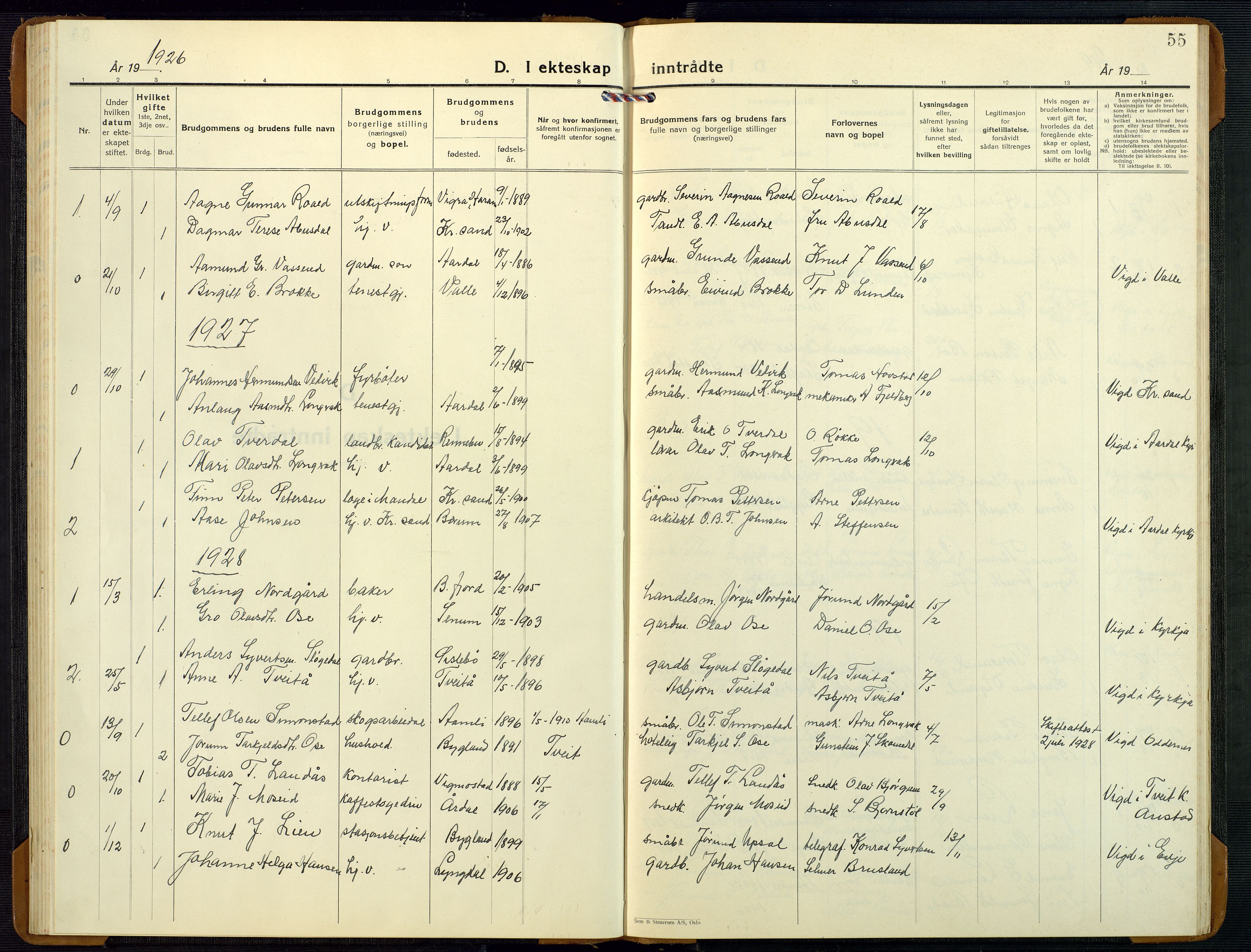 Bygland sokneprestkontor, SAK/1111-0006/F/Fb/Fbd/L0004: Parish register (copy) no. B 4, 1926-1971, p. 55